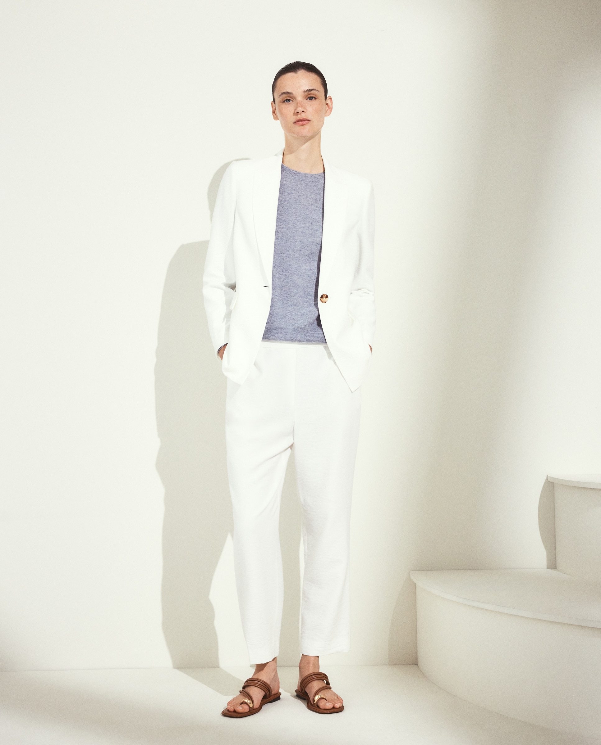 Blazer de mujer lisa tumbleada crinkle - Woman El Corte Inglés - 120 Crudo 120 Crudo-2