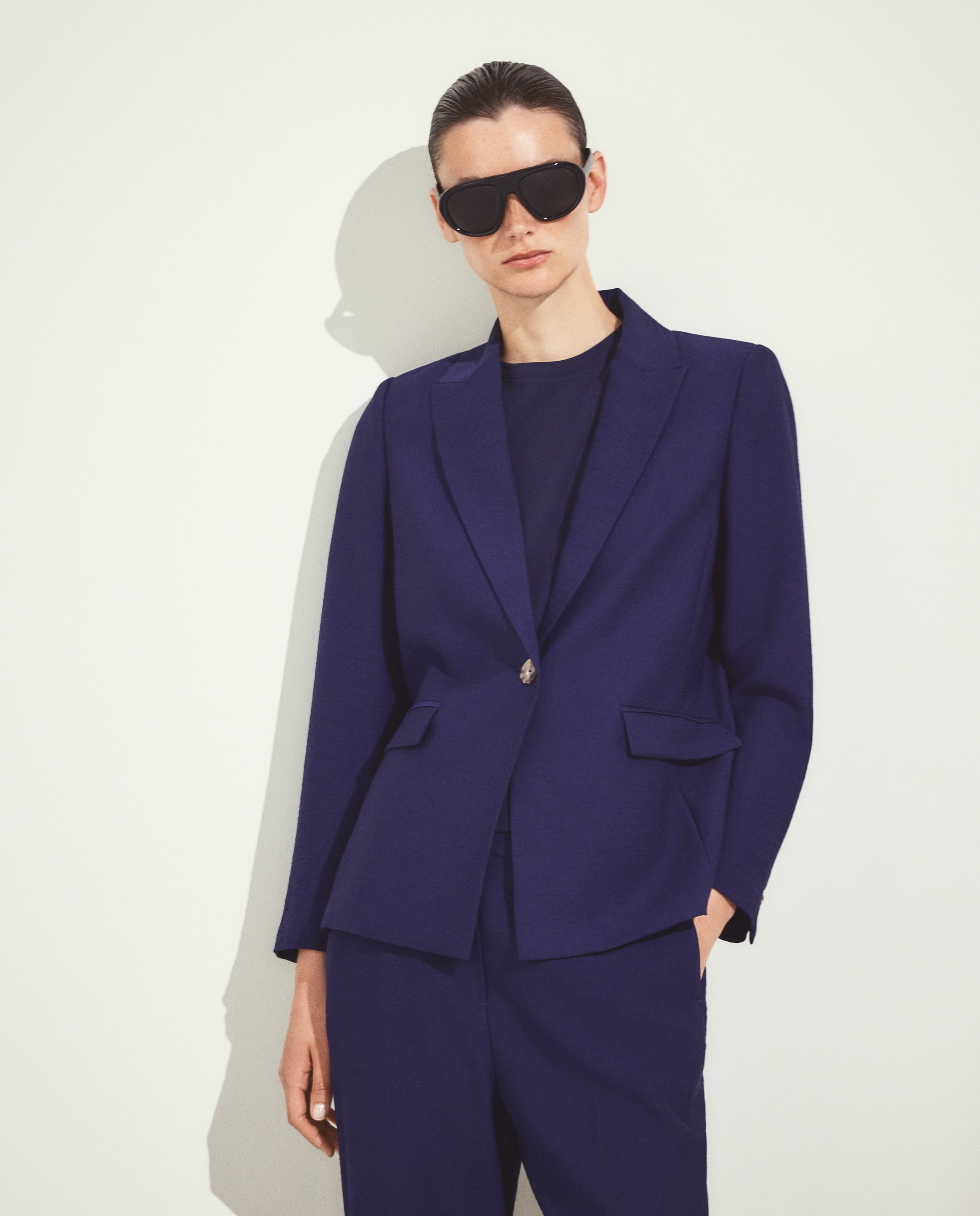 Blazer Liso Crinkle com Lavagem Azul-marinho-3