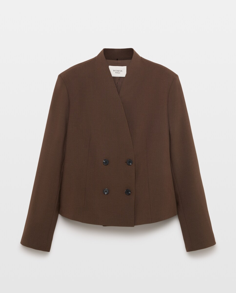 Imagen 0 de Blazer cruzada lisa corta de mujer Burdeos