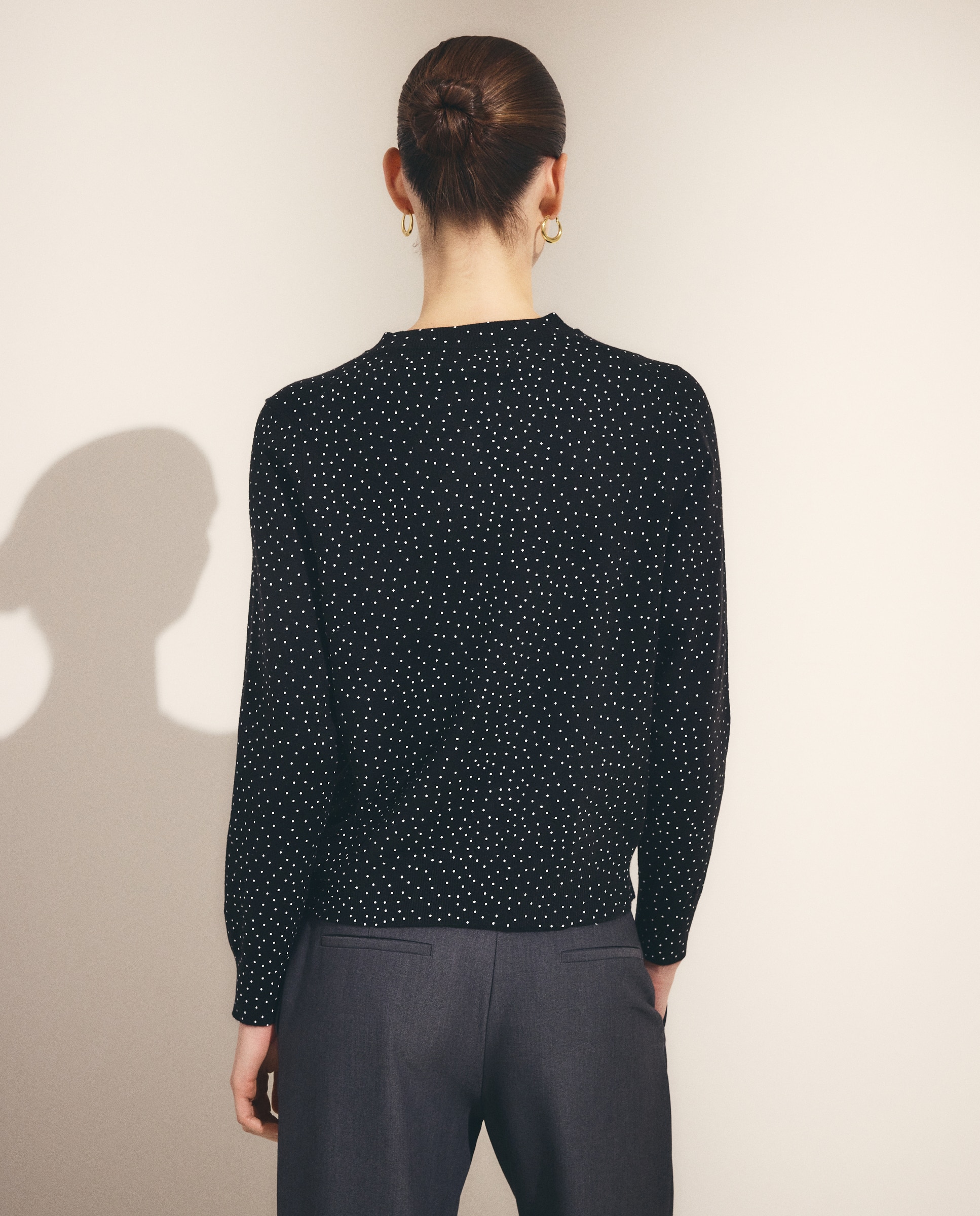 Camisola de Malha com Decote Redondo e Estampado às Bolinhas Preto-3