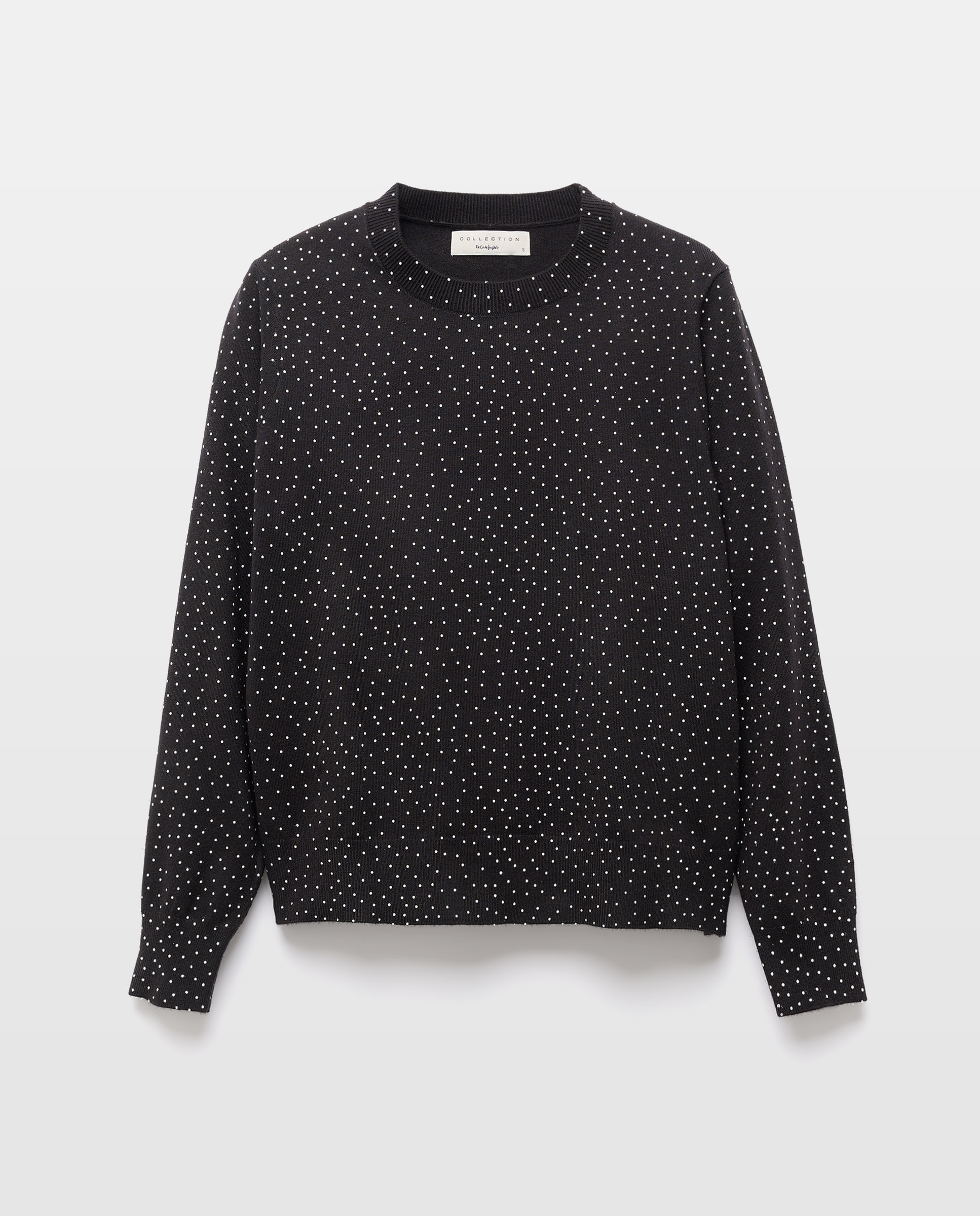 Camisola de Malha com Decote Redondo e Estampado às Bolinhas Preto-5