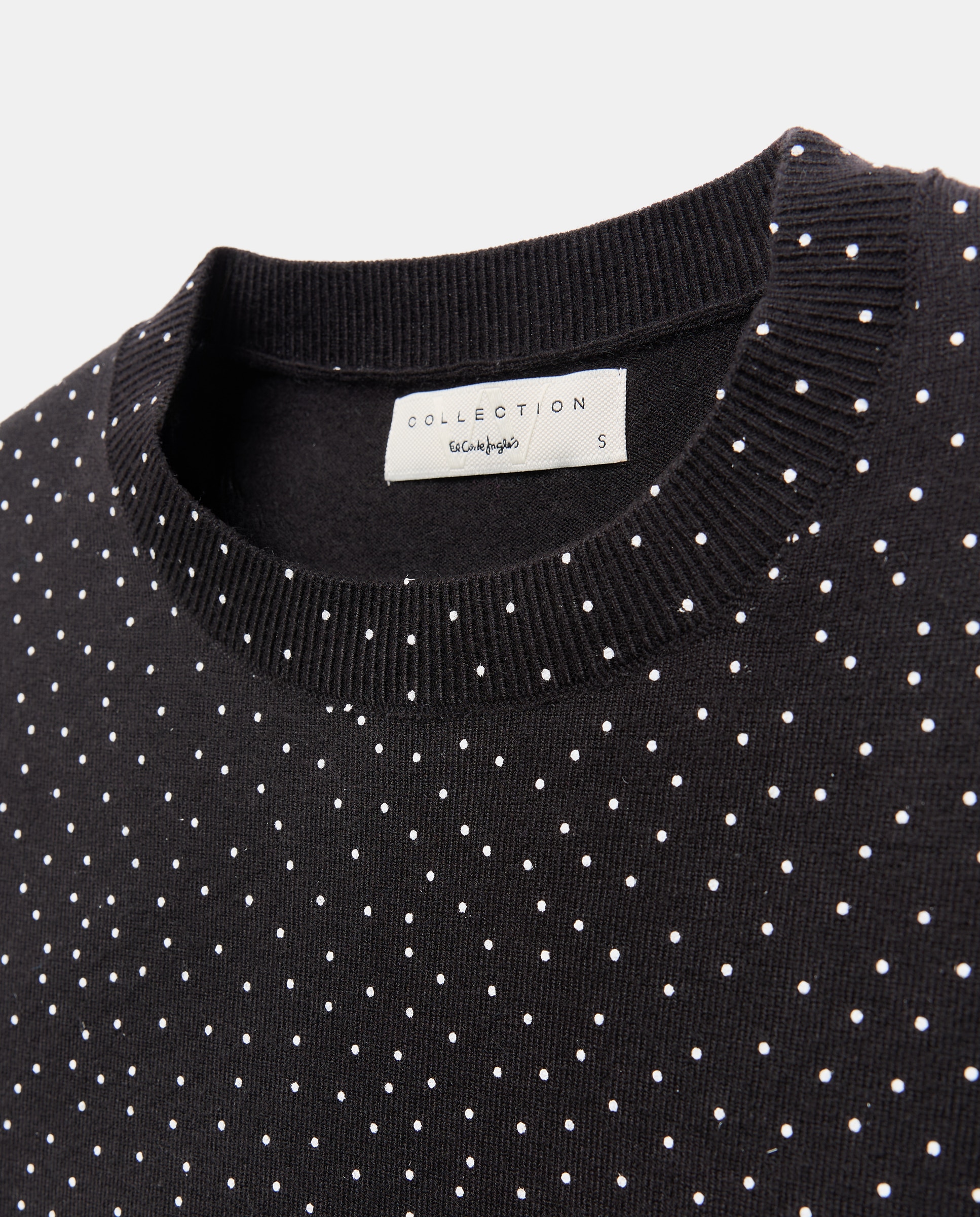 Camisola de Malha com Decote Redondo e Estampado às Bolinhas Preto-6