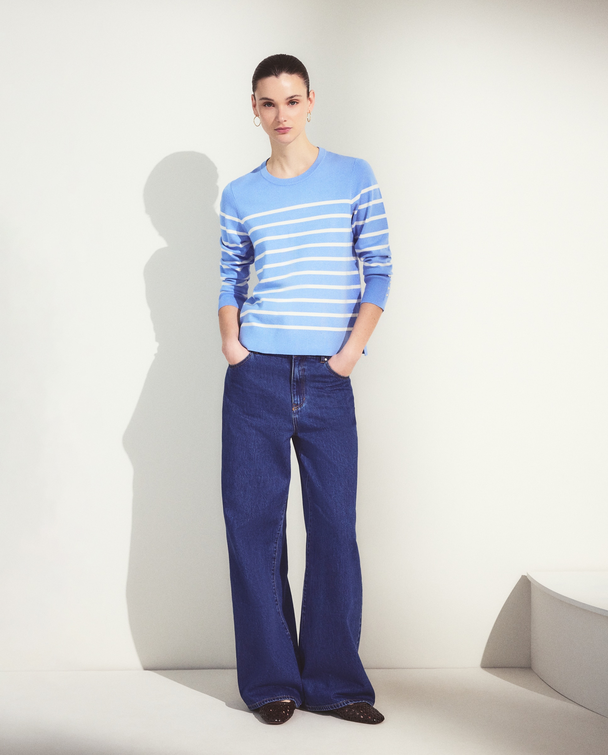 Camisola de Malha de Viscose com Estampado Azul-2