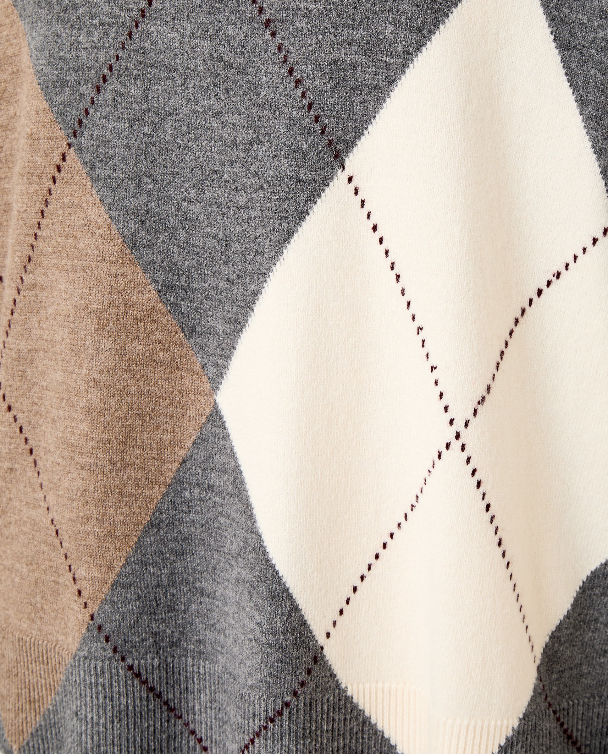 Camisola de Malha com Decote em Bico e Losango 820 Cinzento Médio-5