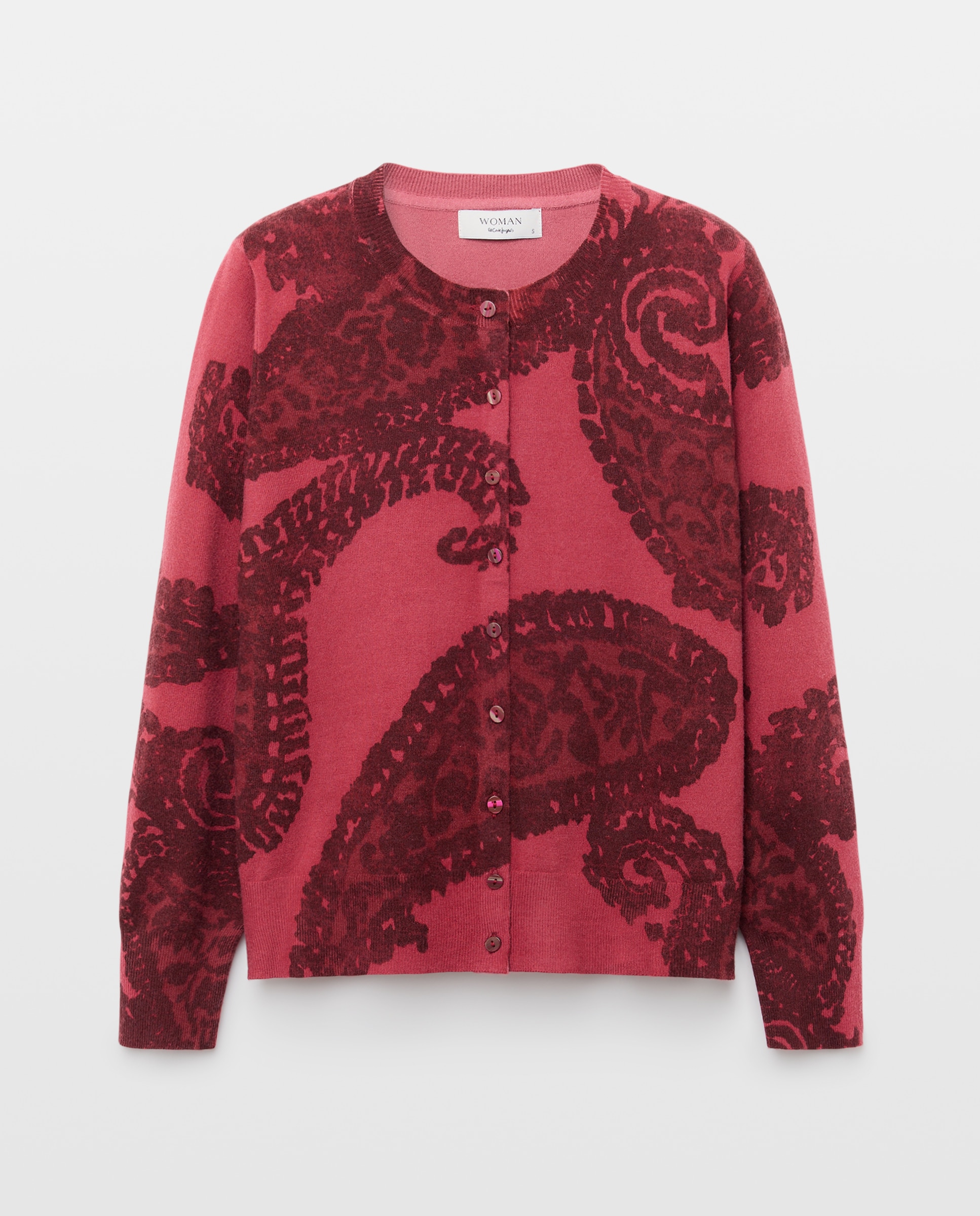 Chaqueta de punto de mujer con estampado y cuello caja - Woman El Corte Inglés - Rosa Rosa-1