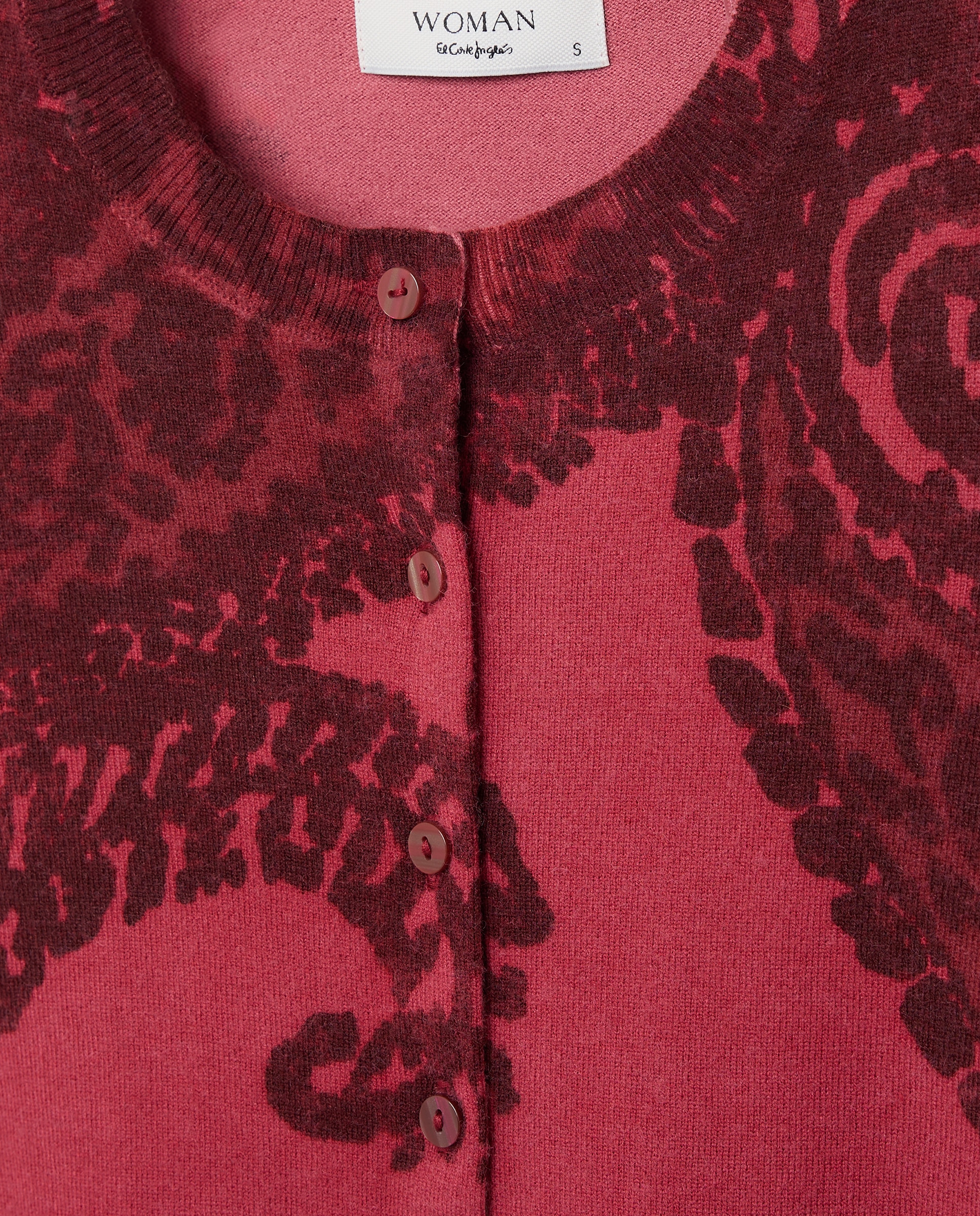 Chaqueta de punto de mujer con estampado y cuello caja - Woman El Corte Inglés - Rosa Rosa-2