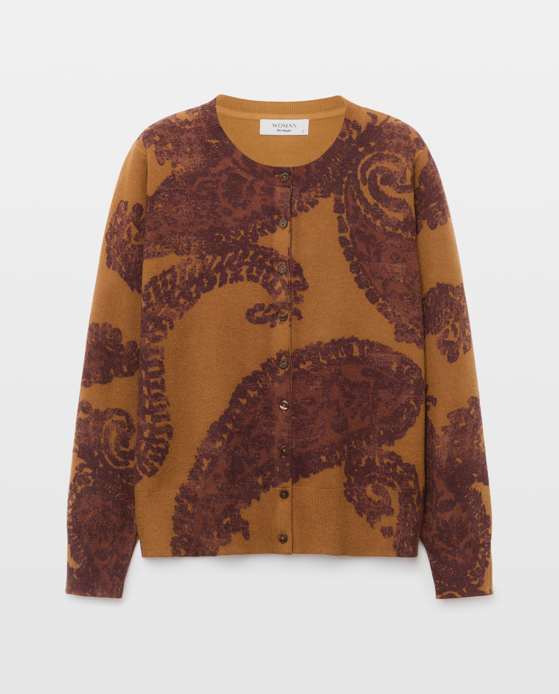 Chaqueta de punto de mujer con estampado y cuello caja - Woman El Corte Inglés - Amarillo Amarillo-1
