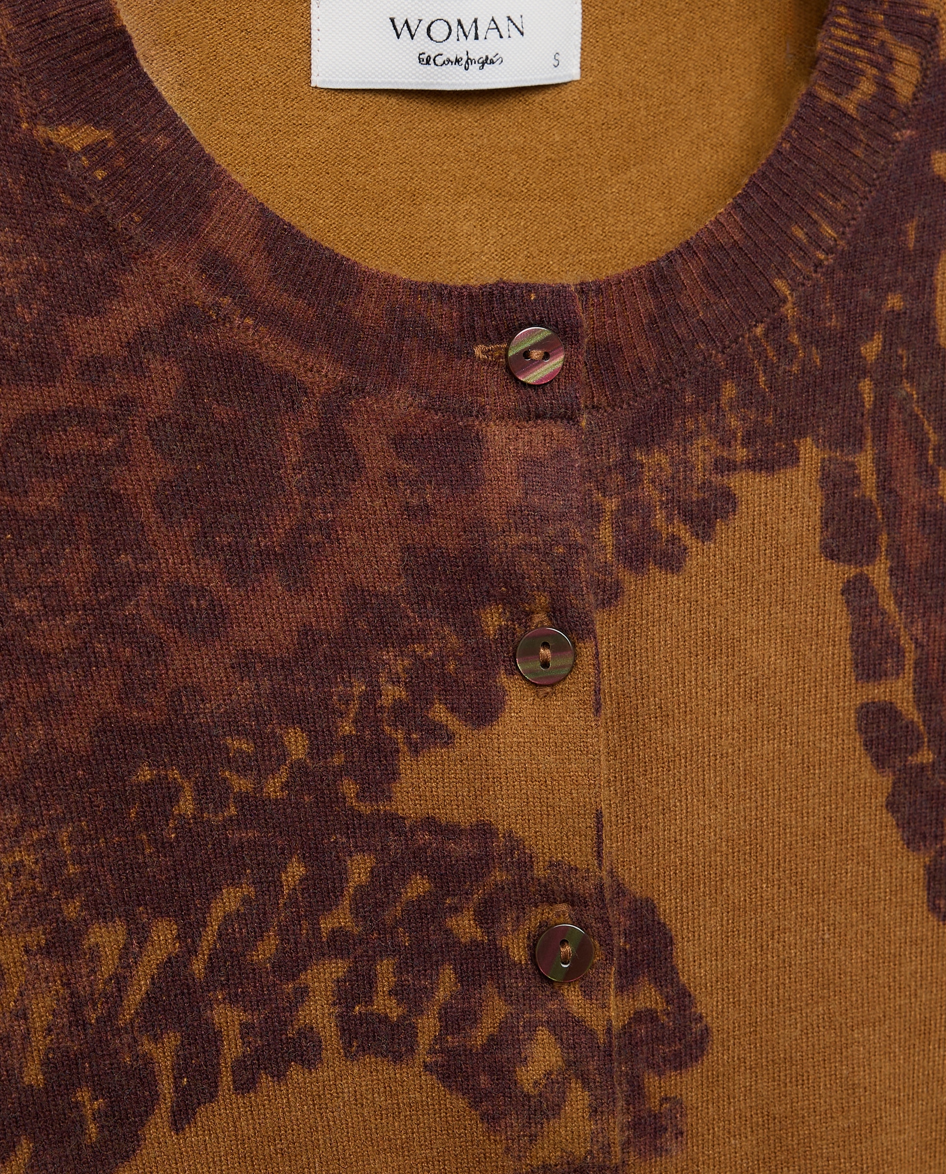 Chaqueta de punto de mujer con estampado y cuello caja - Woman El Corte Inglés - Amarillo Amarillo-2
