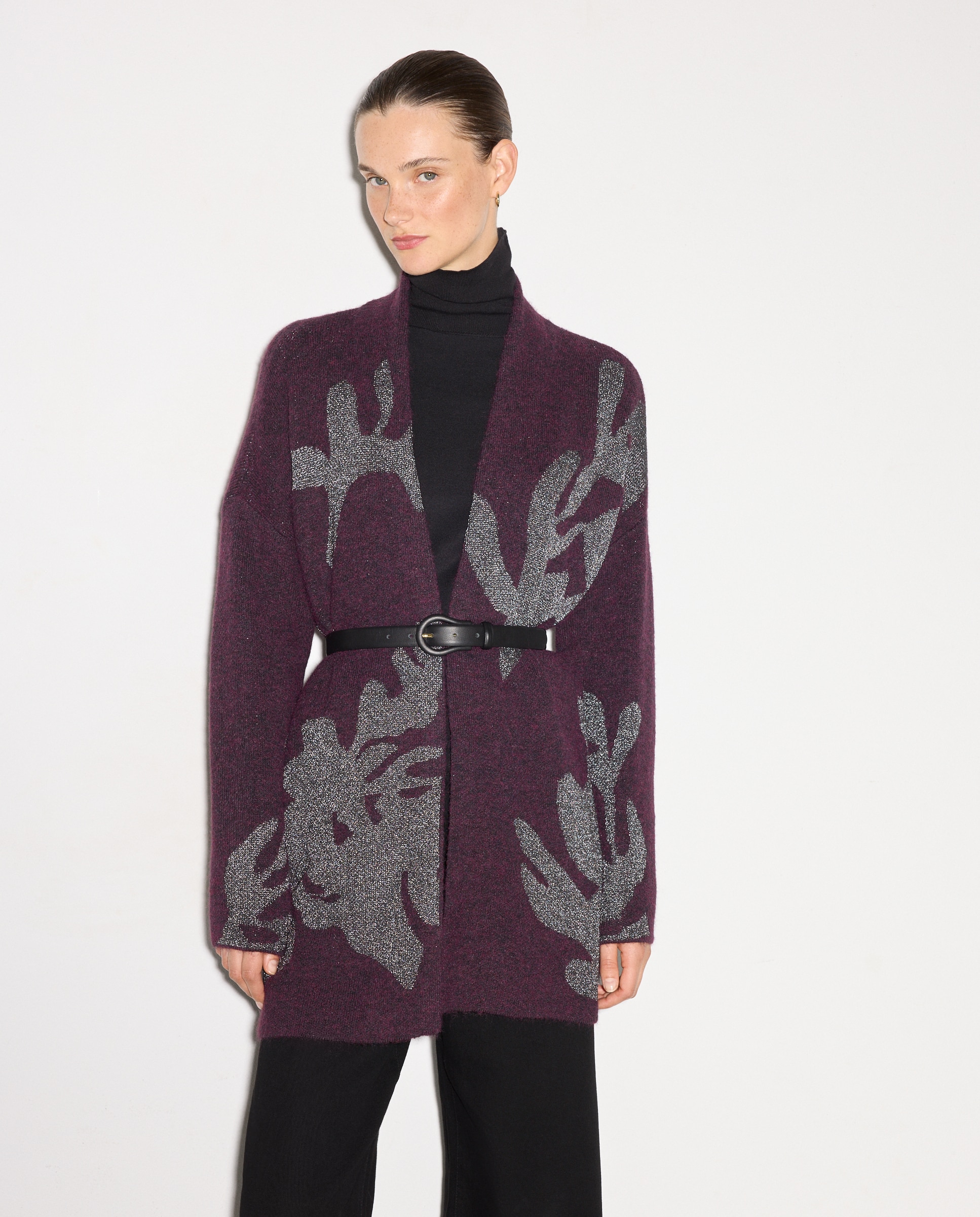 Casaco Jacquard Aberto 291 Beringela-2