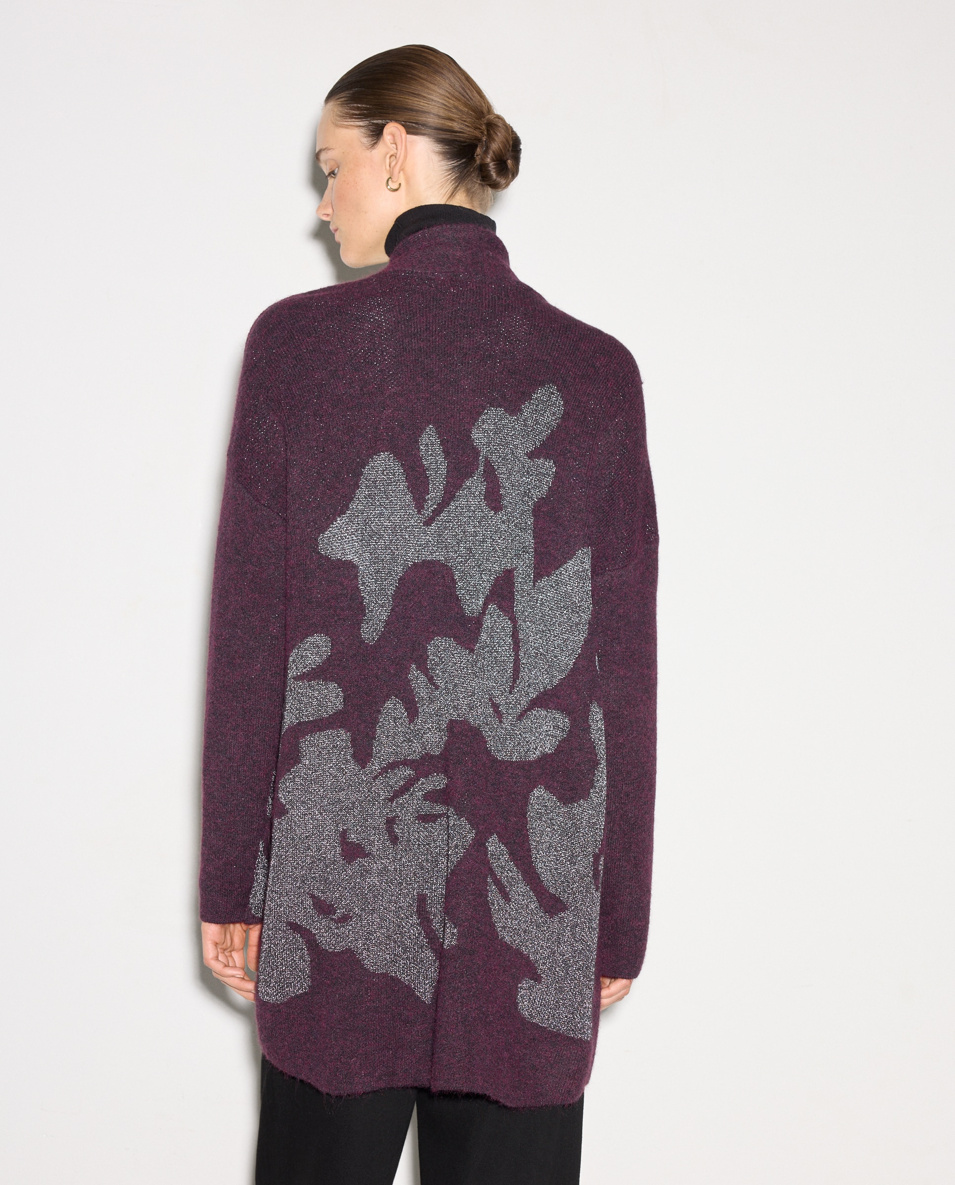 Casaco Jacquard Aberto 291 Beringela-3