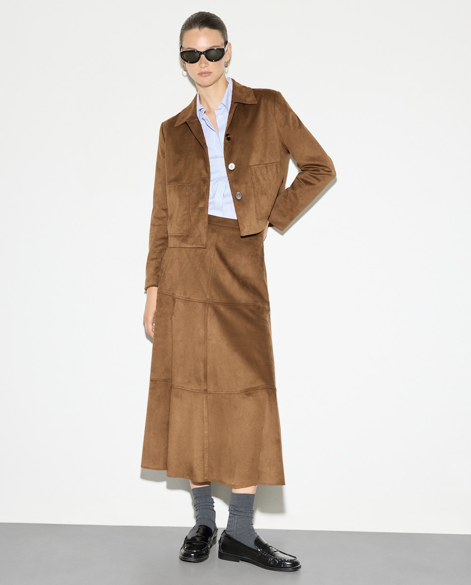 Saia com Fantasia Fake Suede Castanho-1