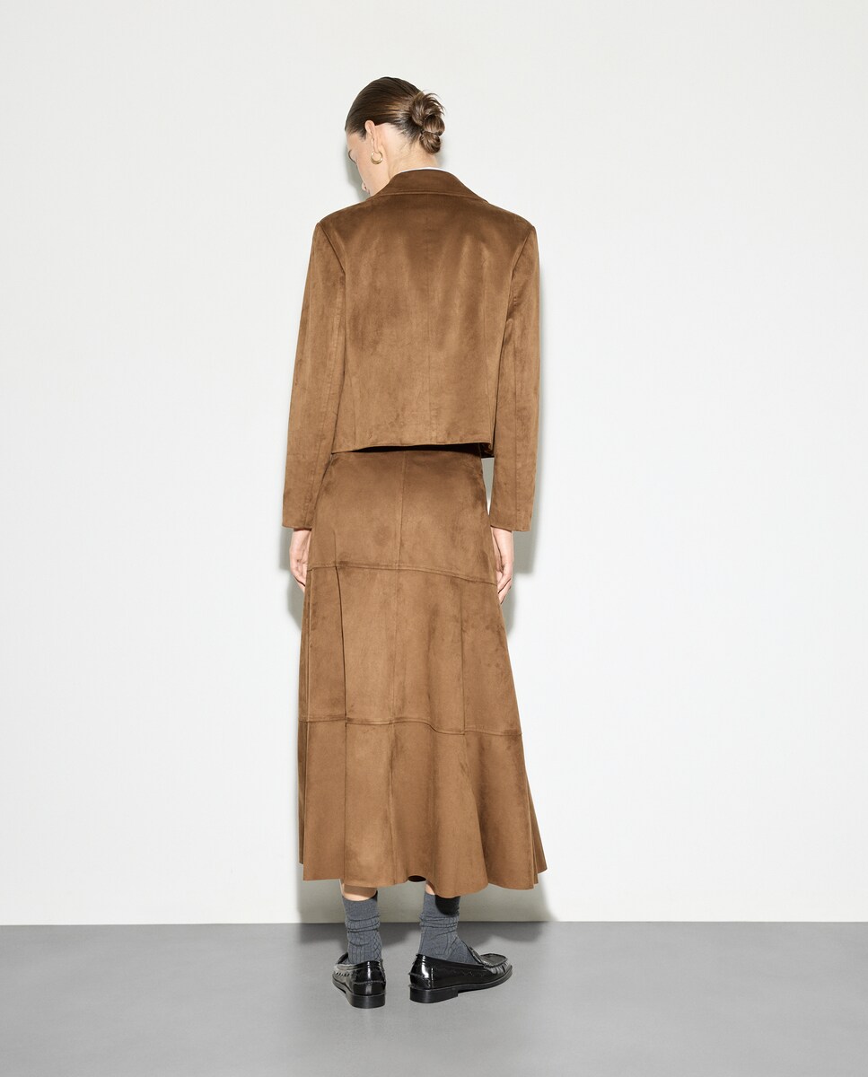 Saia com Fantasia Fake Suede Castanho-3