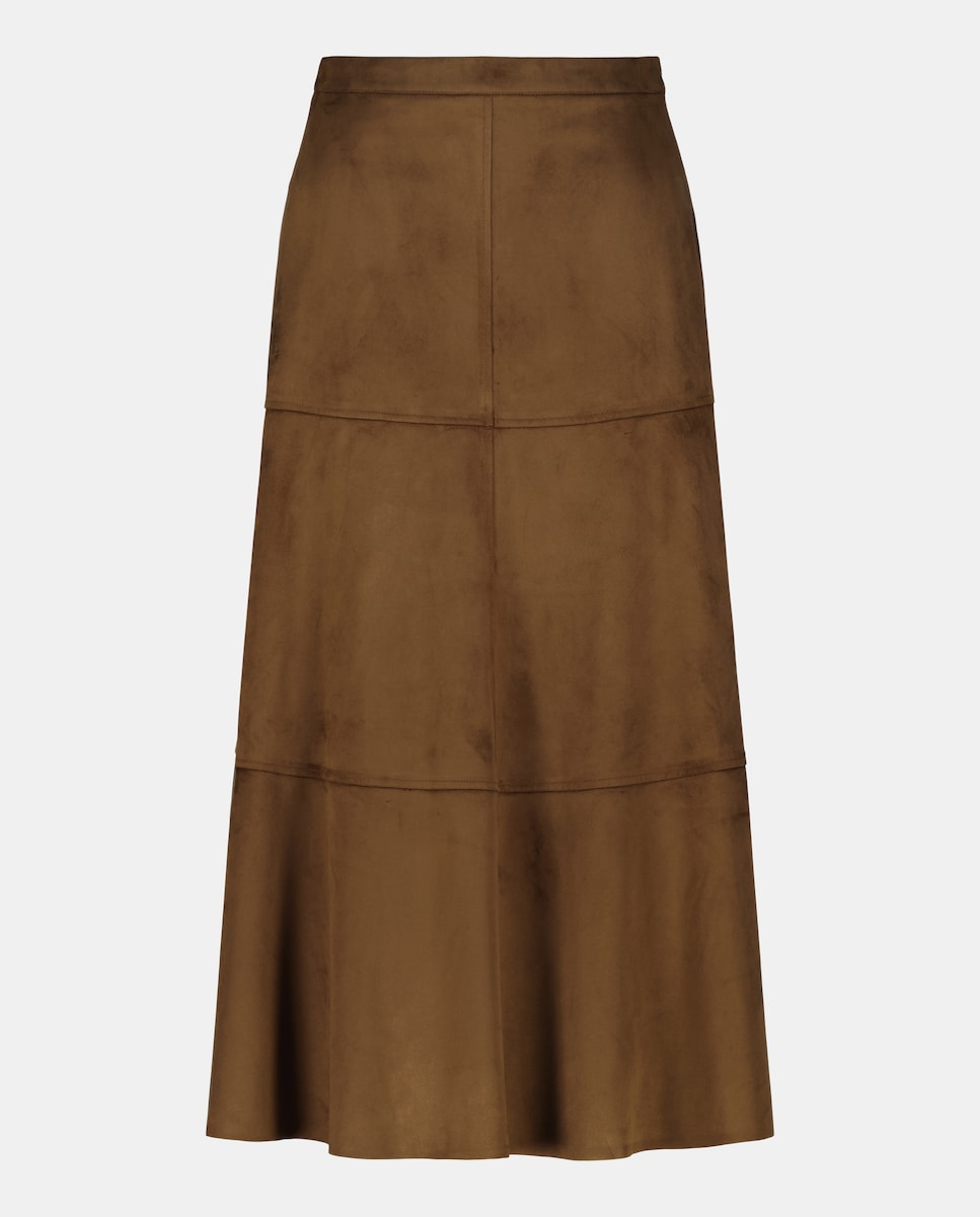 Saia com Fantasia Fake Suede Castanho-4