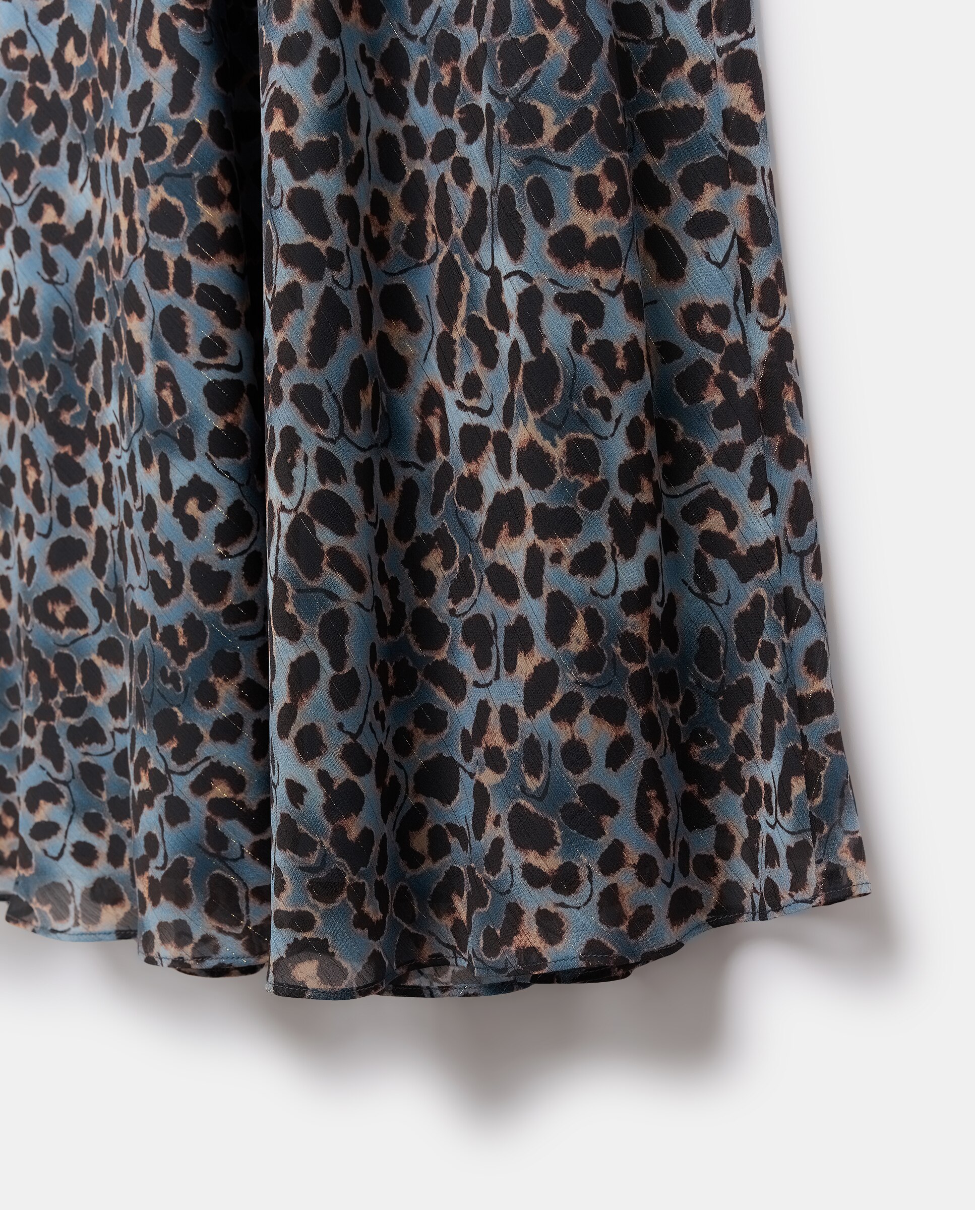 Saia de Animal Print com Fio Metalizado Azul-5