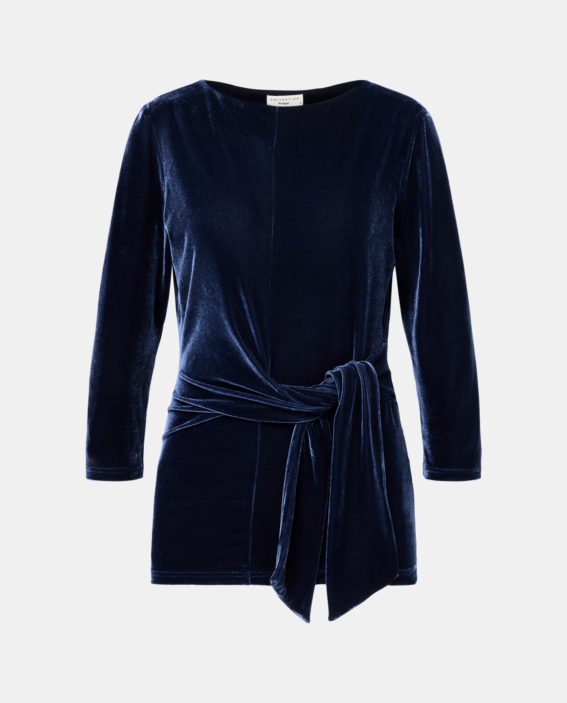 T-shirt Drapeada de Veludo Azul-marinho-5