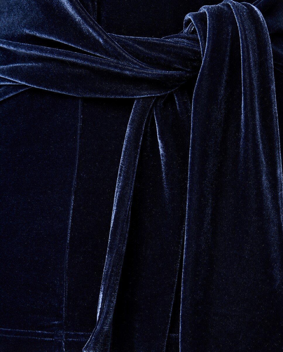 T-shirt Drapeada de Veludo Azul-marinho-6