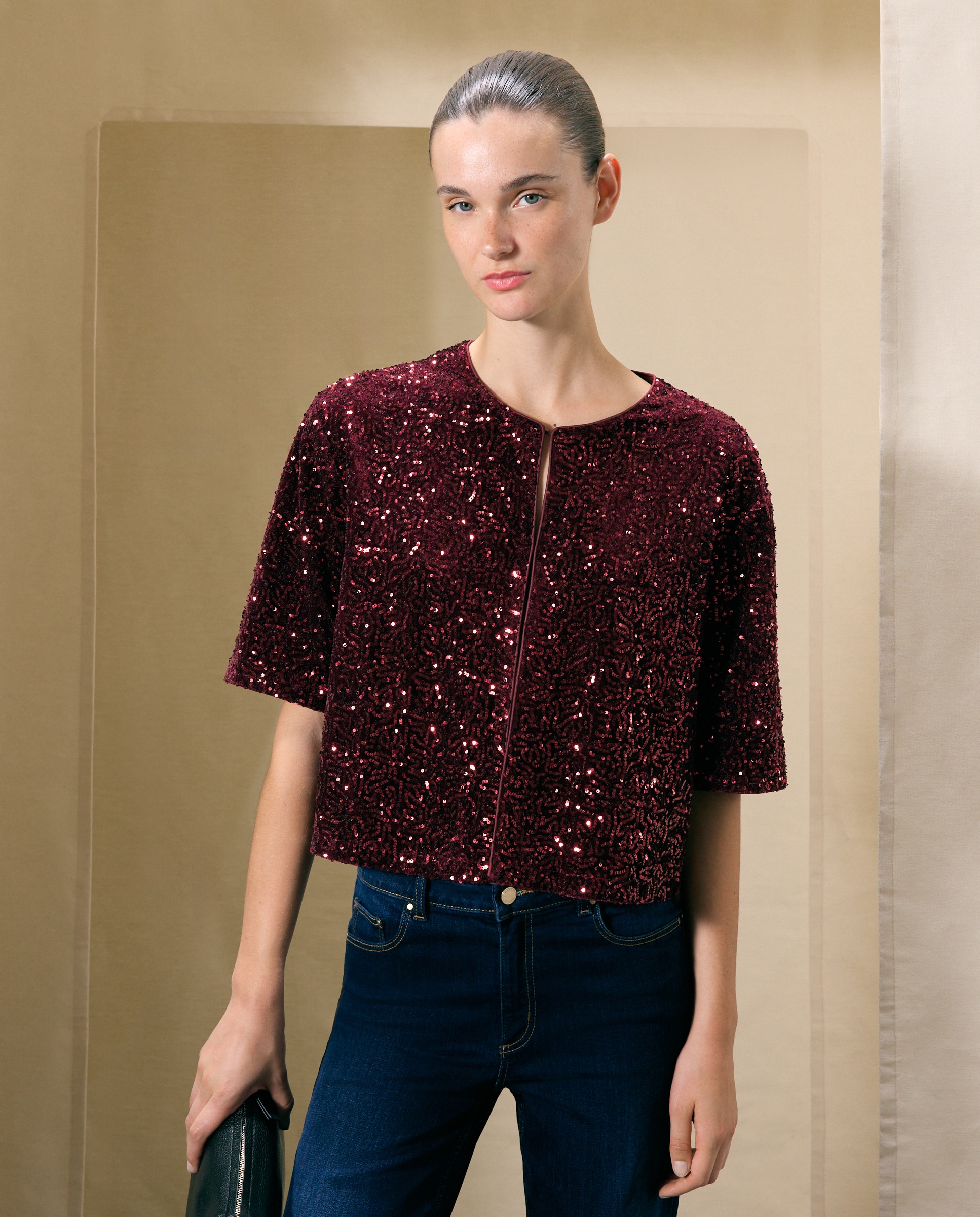 Chaqueta de mujer lentejuelas - Woman El Corte Inglés - Burdeos Burdeos-1