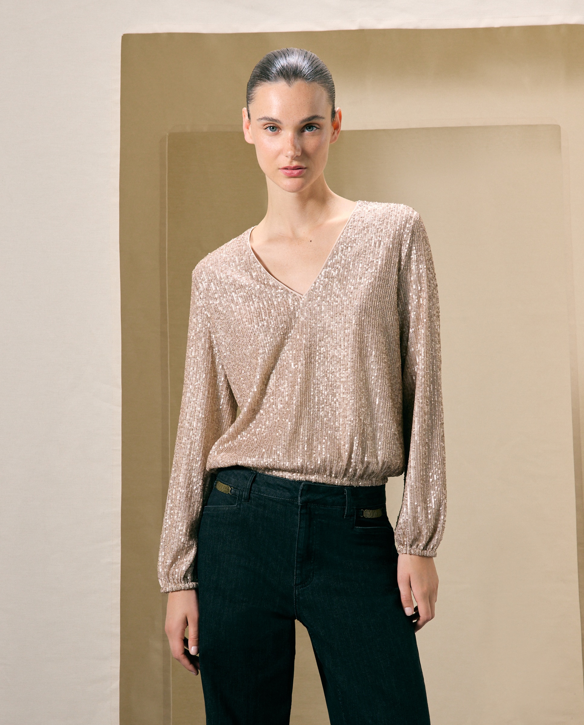 Camiseta de mujer lentejuelas mate - Woman El Corte Inglés - Visón claro Visón claro-1