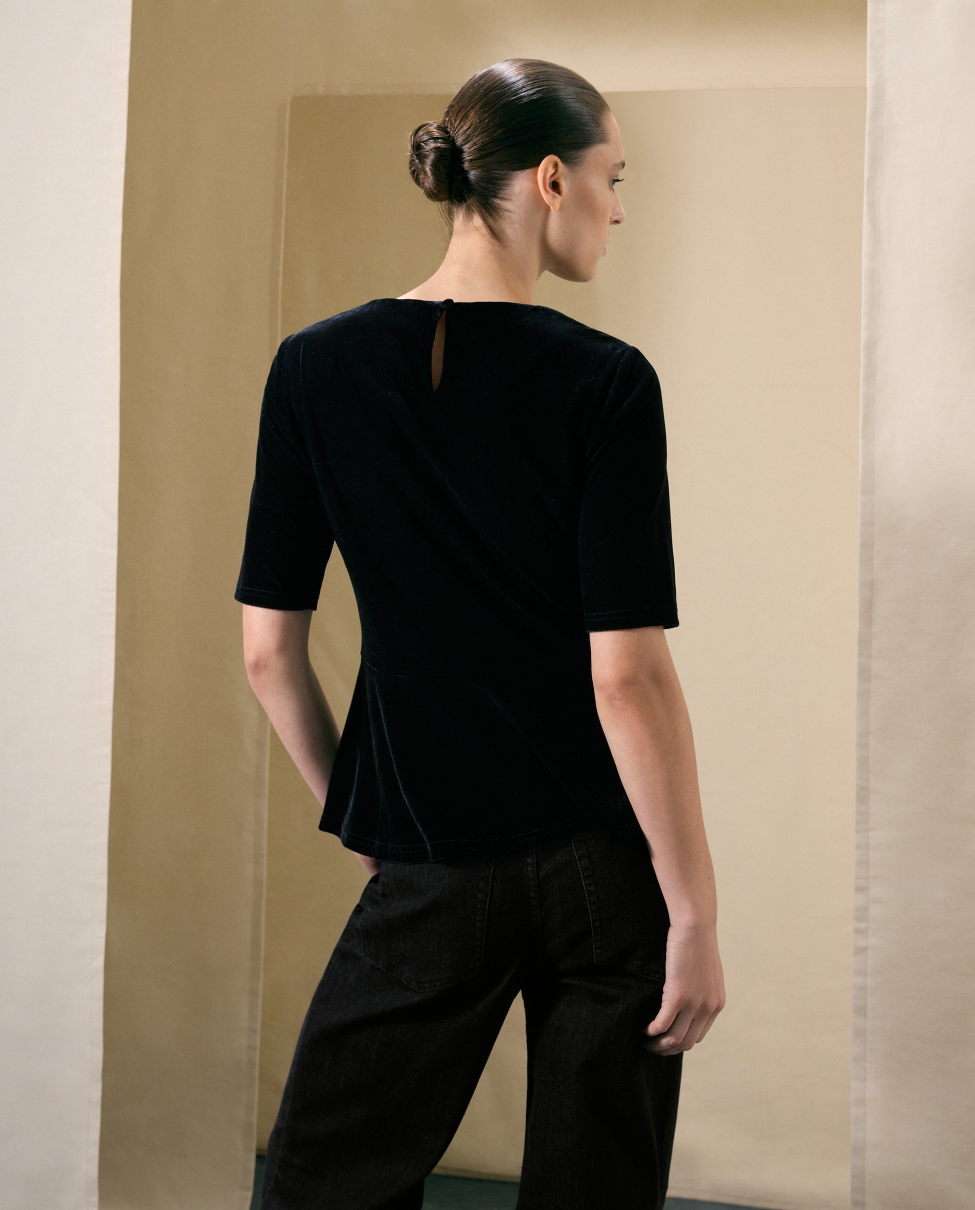 Camiseta de mujer manga larga terciopelo - Woman El Corte Inglés - Negro Negro-3