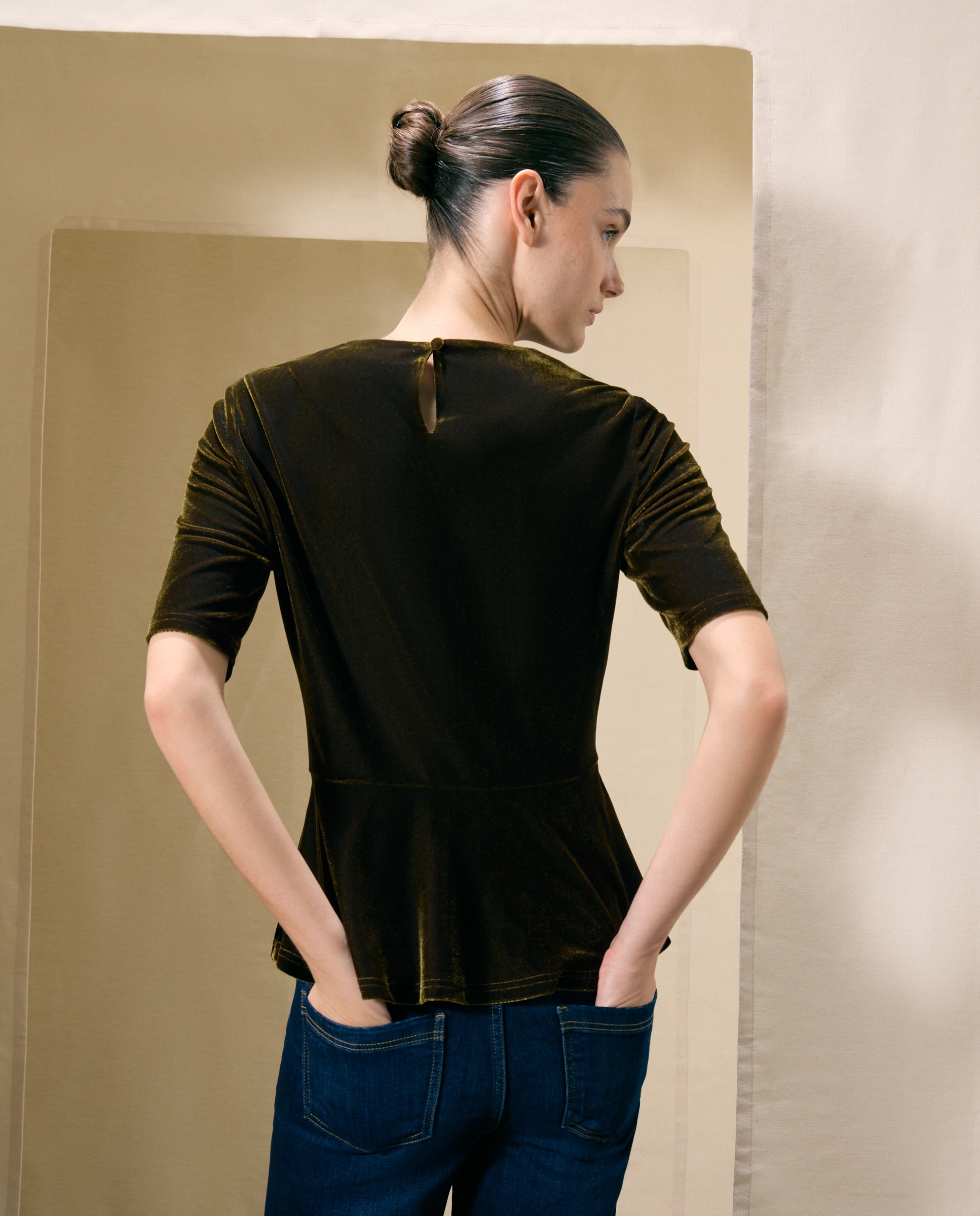 Camiseta de mujer manga larga terciopelo - Woman El Corte Inglés - Verde Verde-3