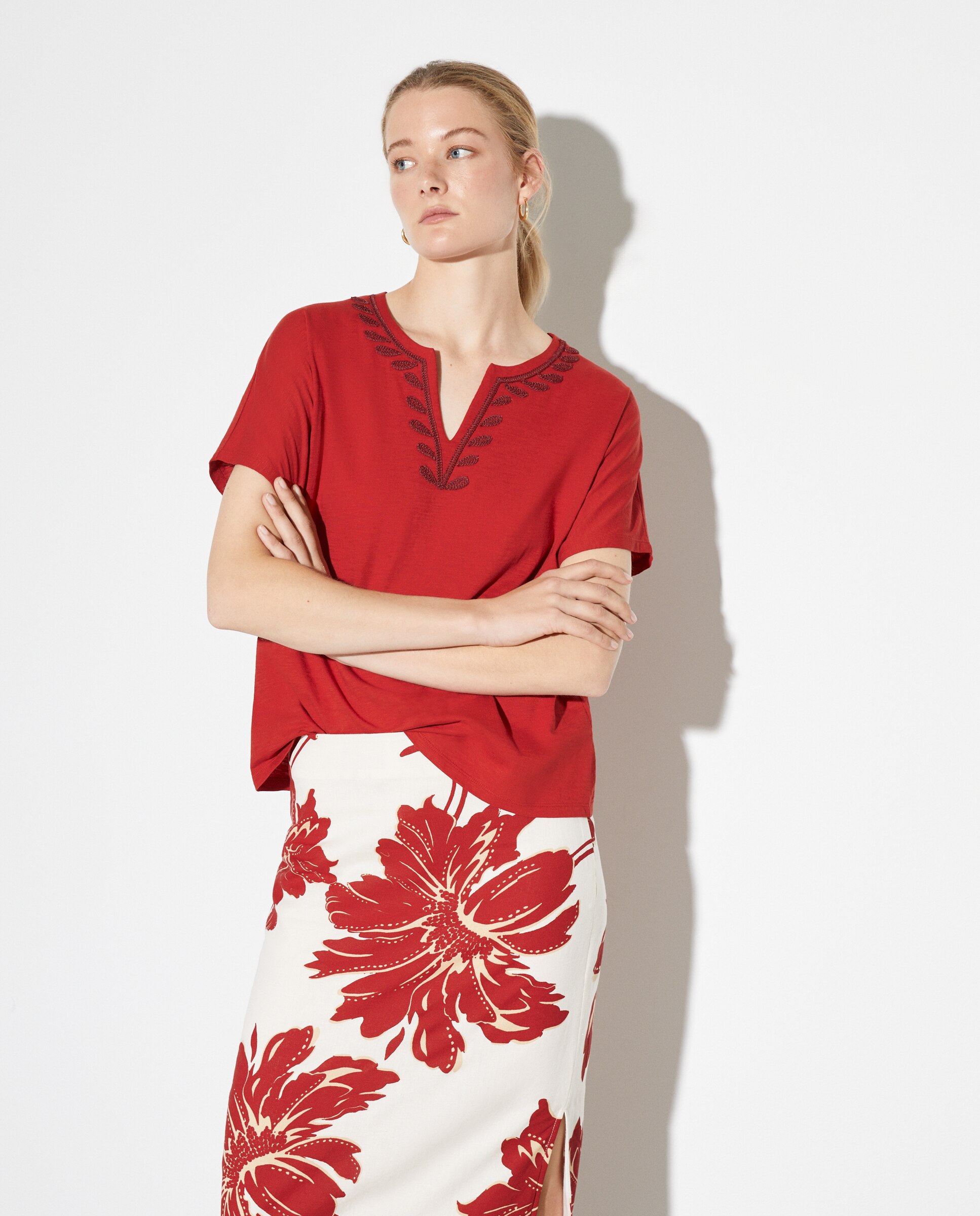 T-shirt de Algodão com Manga Curta 770 Terracota-1