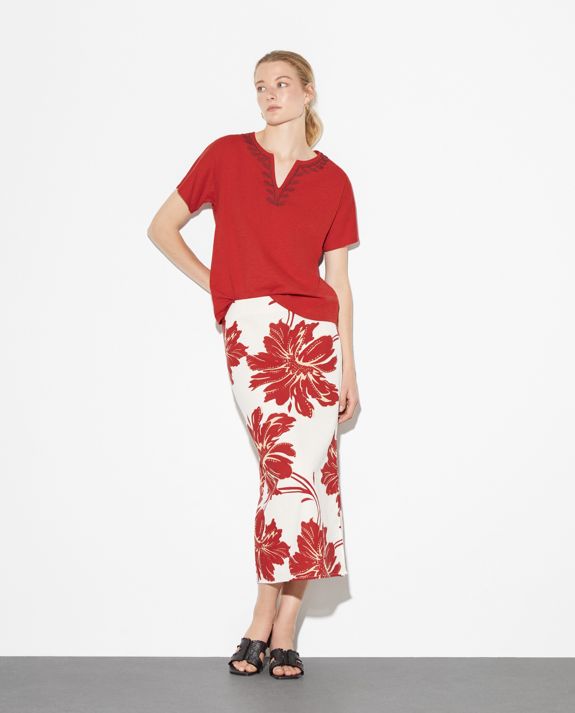 T-shirt de Algodão com Manga Curta 770 Terracota-2