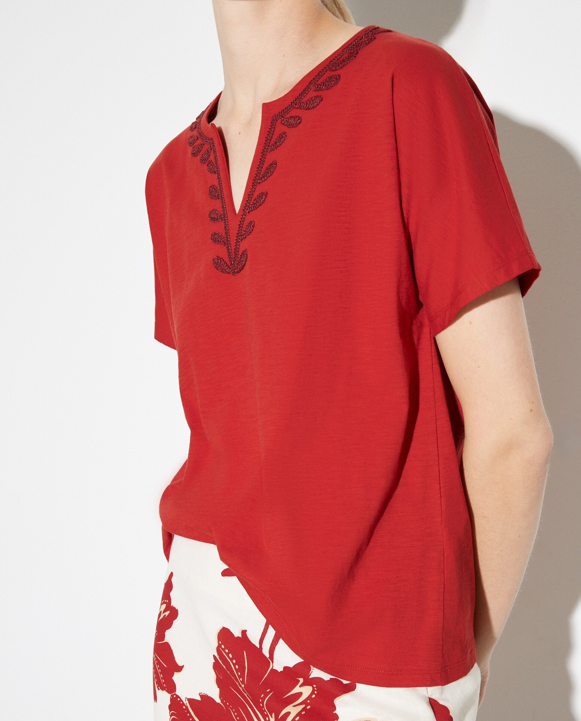 T-shirt de Algodão com Manga Curta 770 Terracota-4