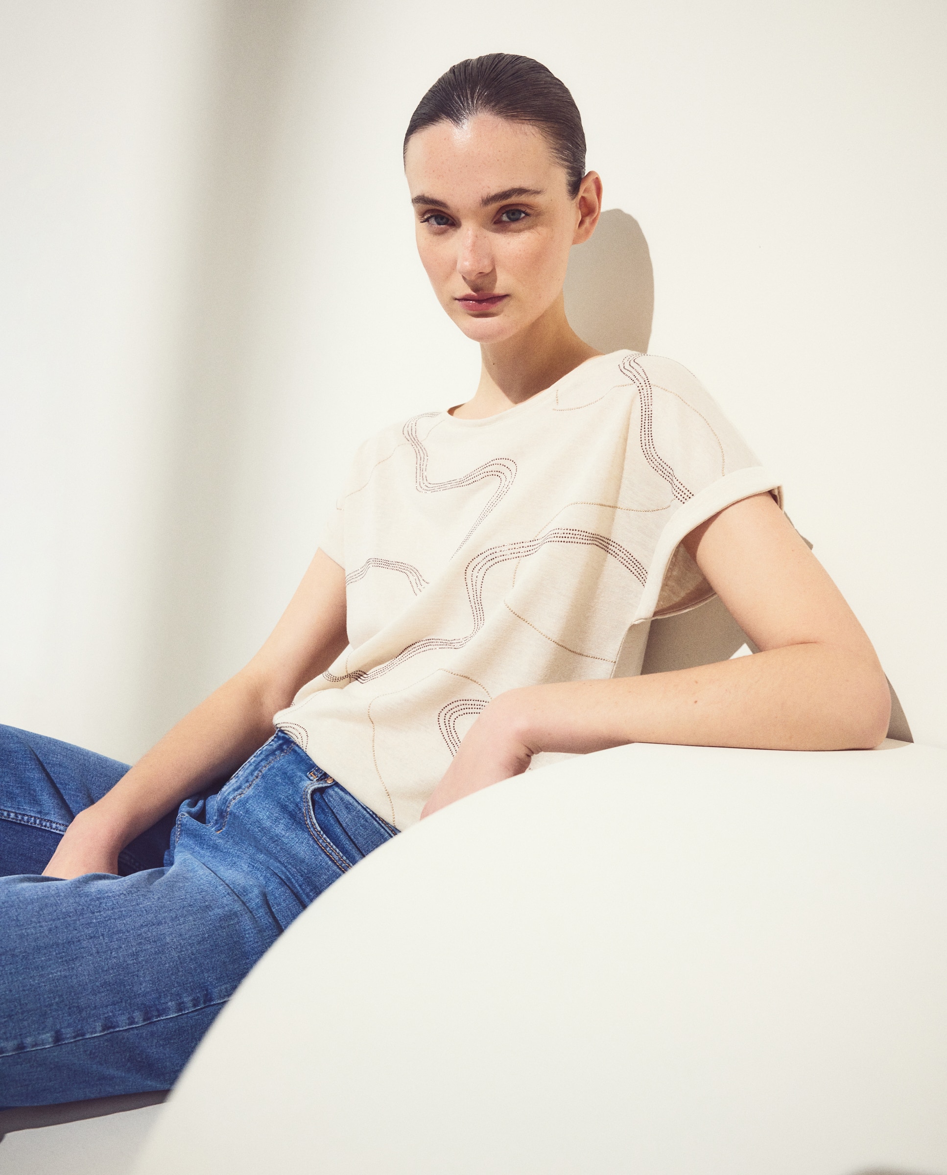 Camiseta de mujer tachas cuerdas - Woman El Corte Inglés - Beige Beige-1
