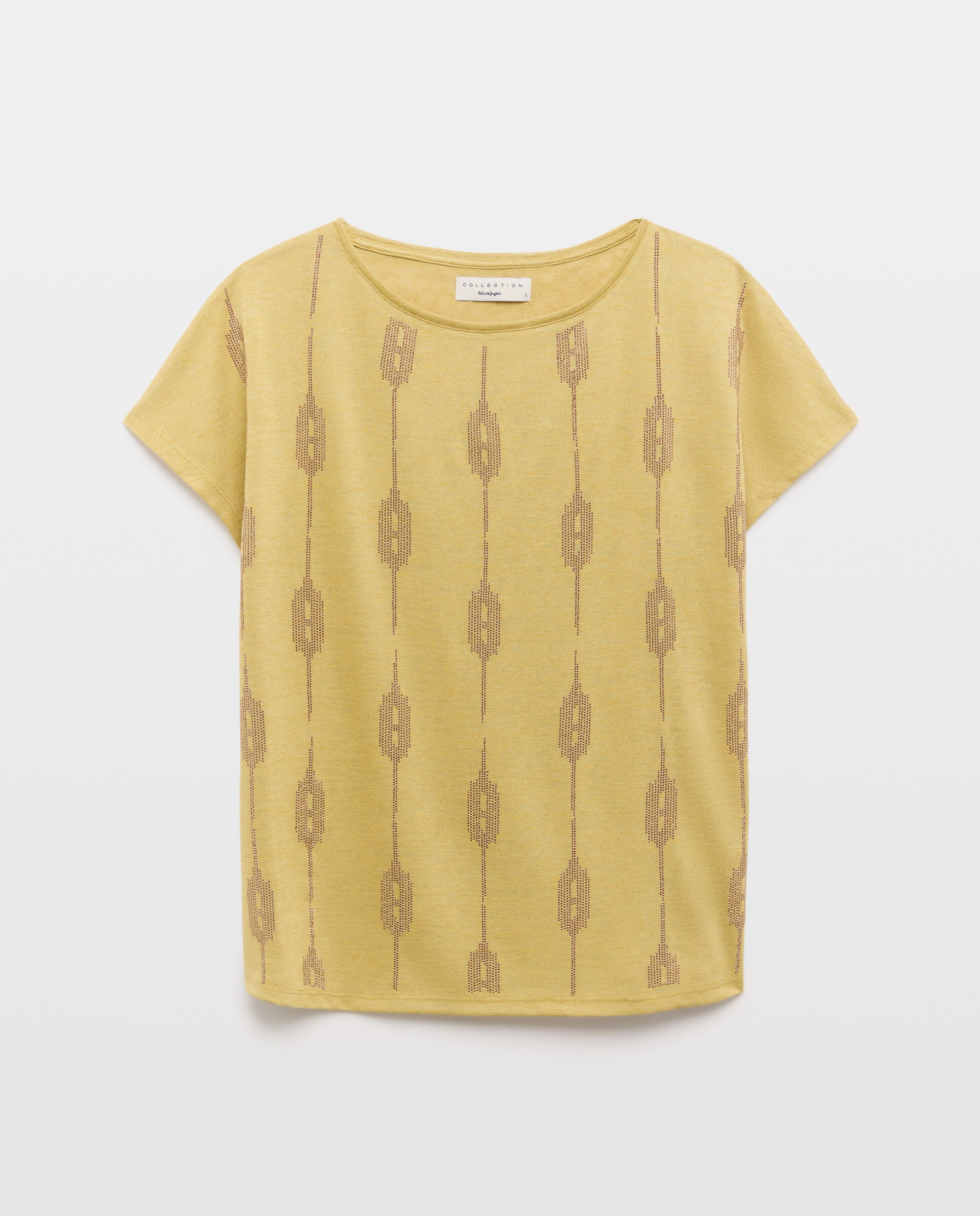Camiseta de mujer de manga corta cuello caja con tachas - Woman El Corte Inglés - Pistacho Pistacho-5