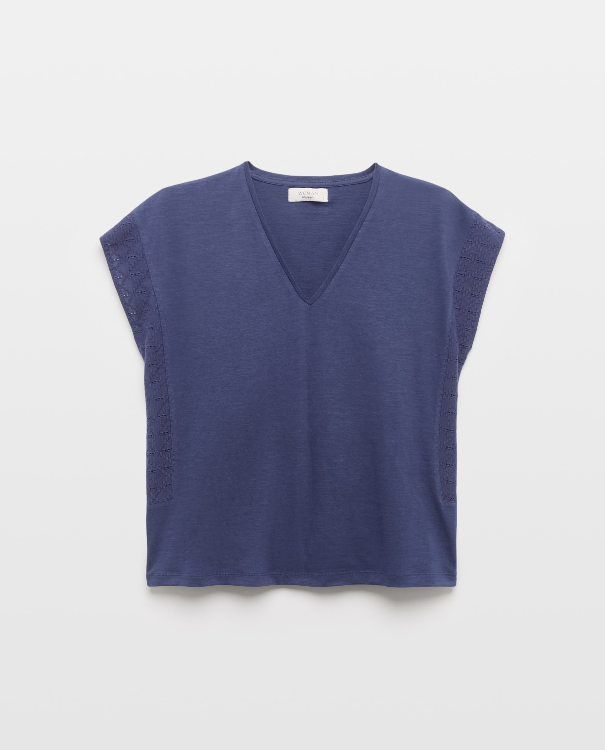 Camiseta manga corta de mujer con cuello pico troquelado - Woman El Corte Inglés - Azul marino Azul marino-4