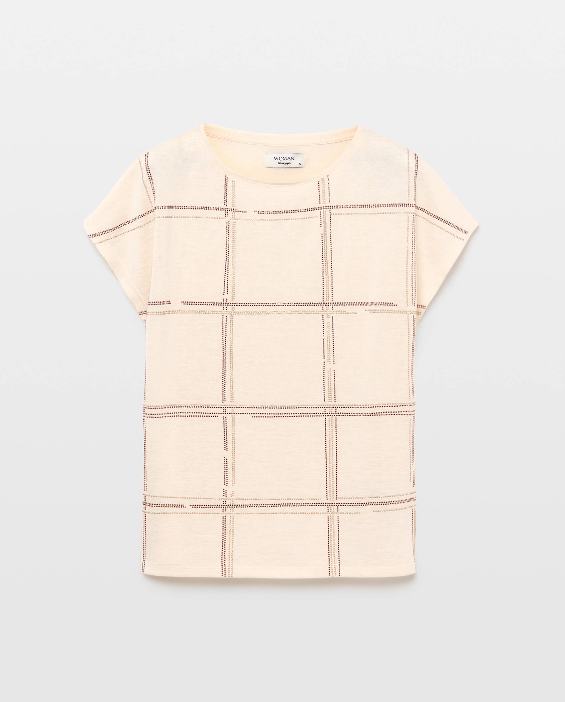 Woman El Corte Inglés - Camiseta de mujer de manga corta con tachas y cuadros.