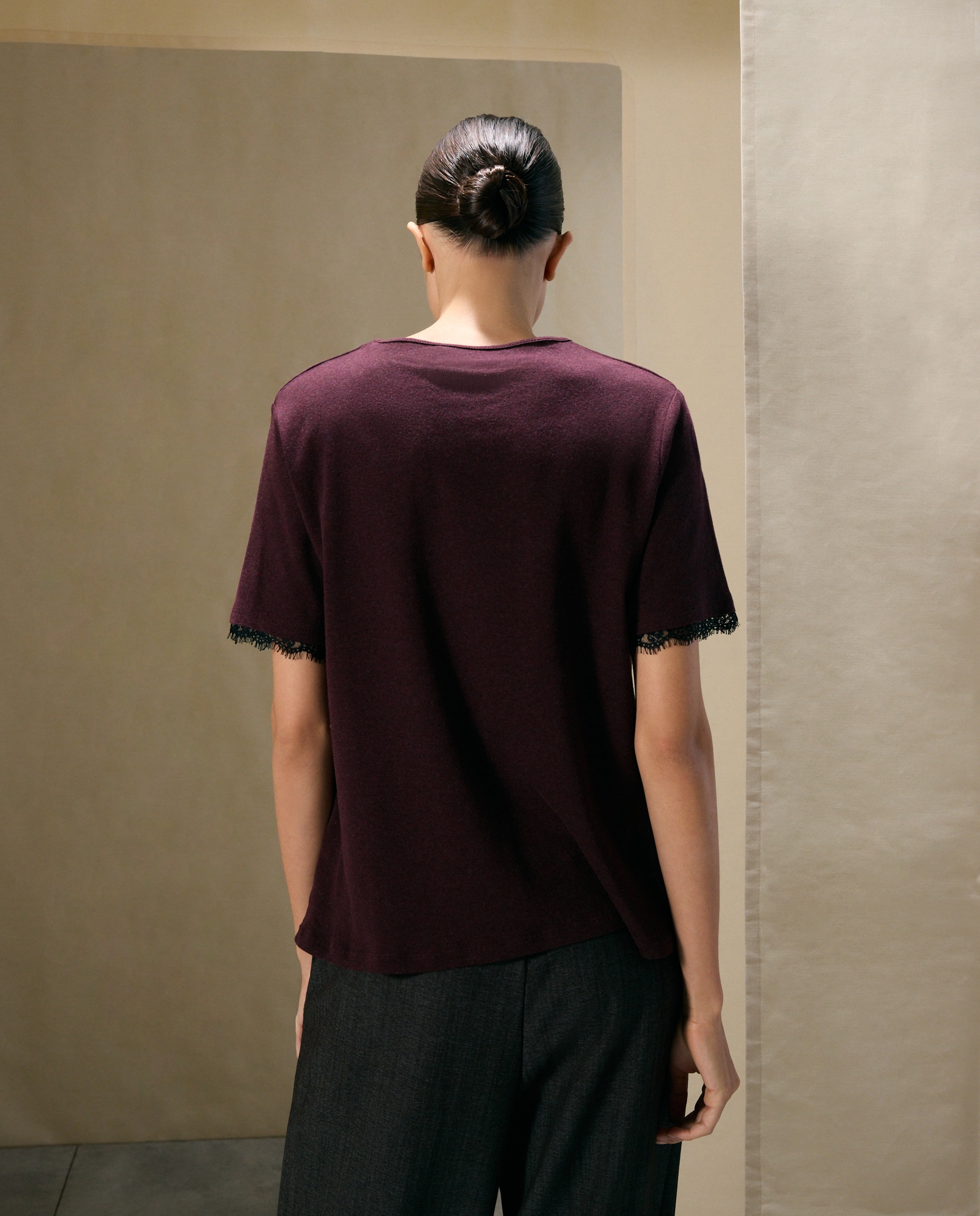 T-shirt com Renda na Manga 291 Beringela-3