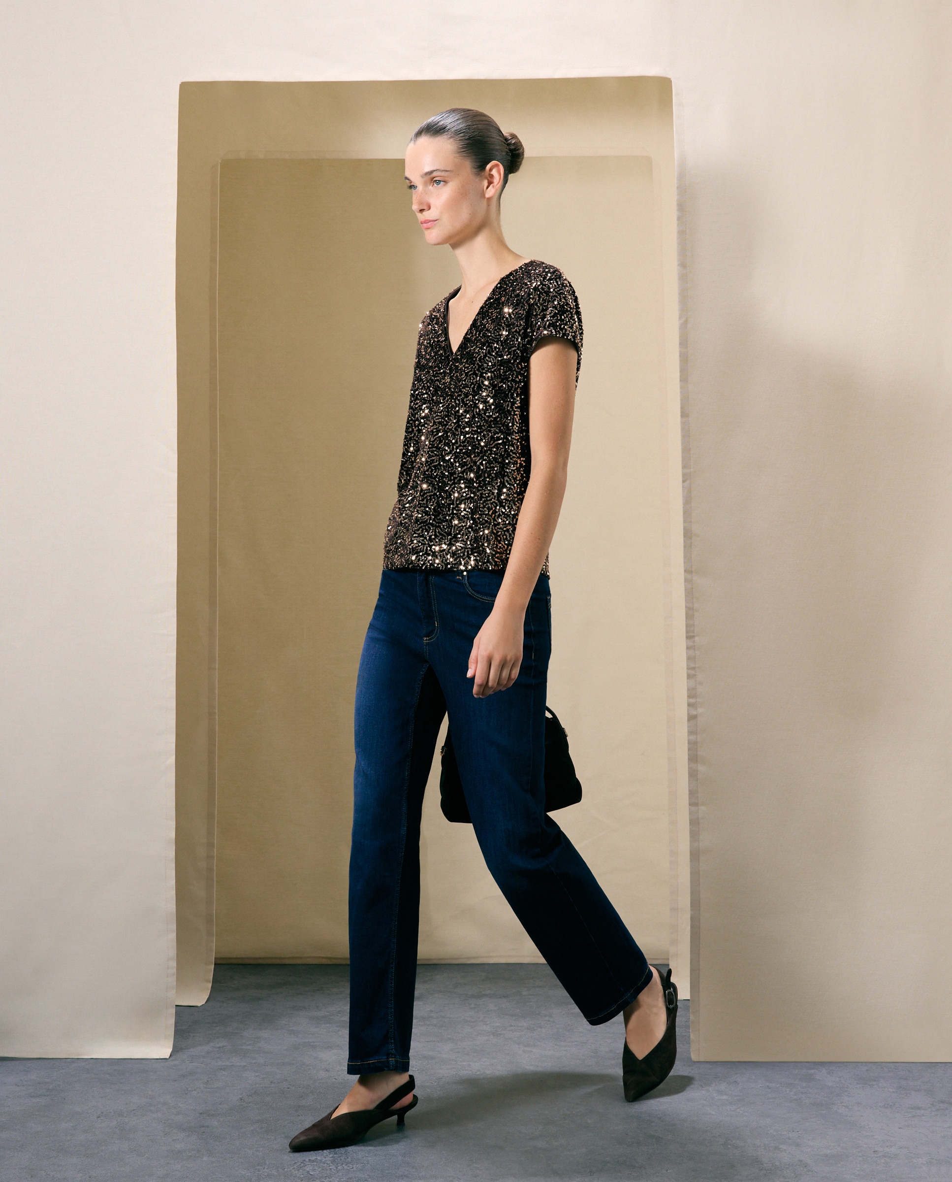 Camiseta de mujer top lentejuelas - Woman El Corte Inglés - Marrón Marrón-1