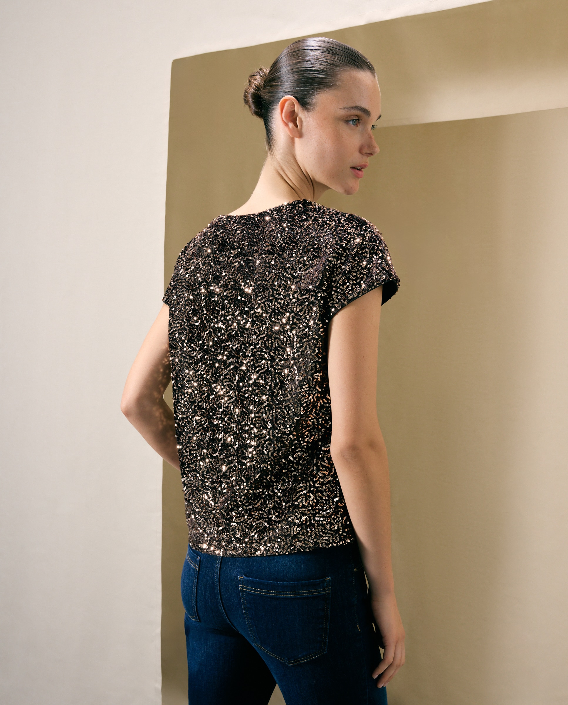 Camiseta de mujer top lentejuelas - Woman El Corte Inglés - Marrón Marrón-3