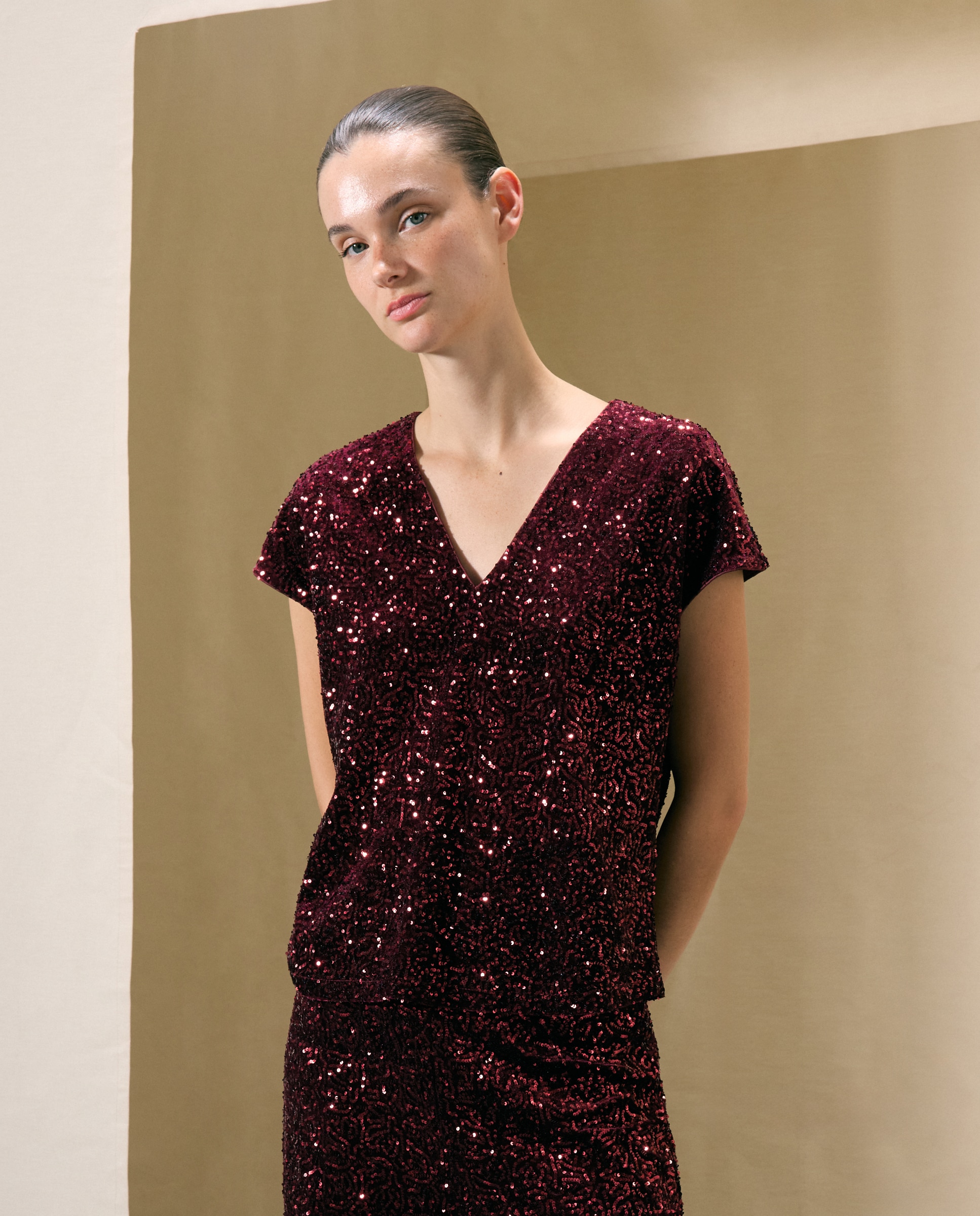 Camiseta de mujer top lentejuelas - Woman El Corte Inglés - Burdeos Burdeos-2