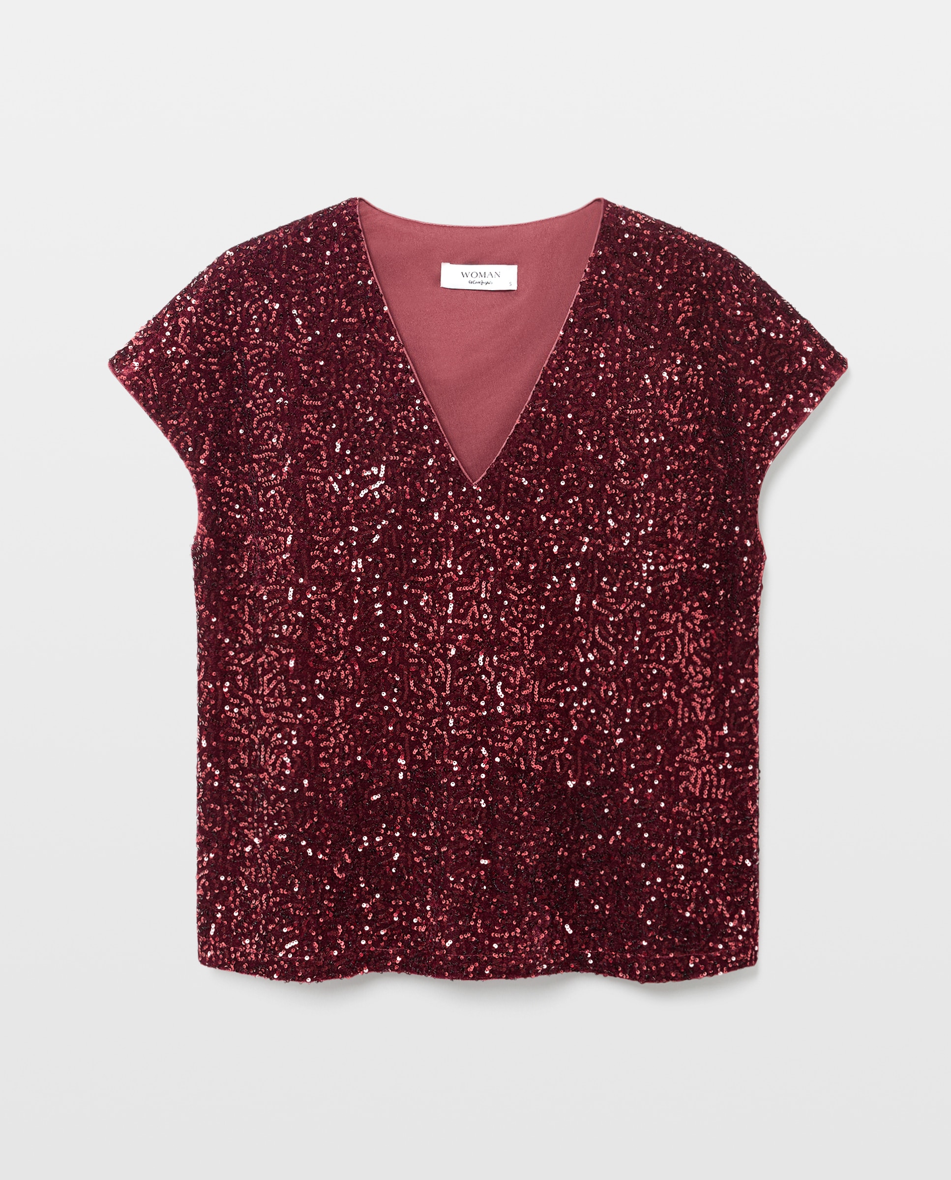 Camiseta de mujer top lentejuelas - Woman El Corte Inglés - Burdeos Burdeos-4