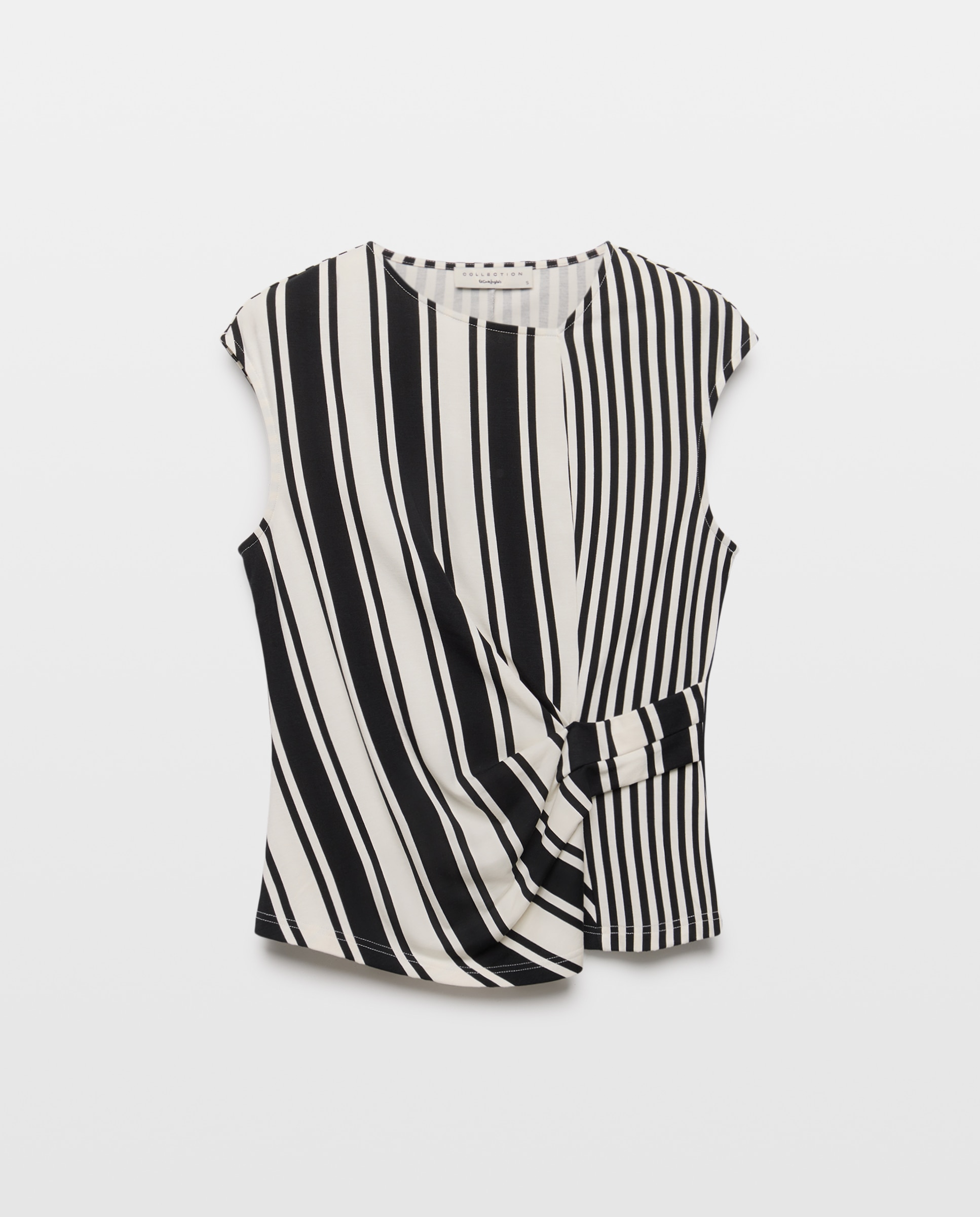 T-shirt sem Mangas com Drapeado Lateral Preto-5