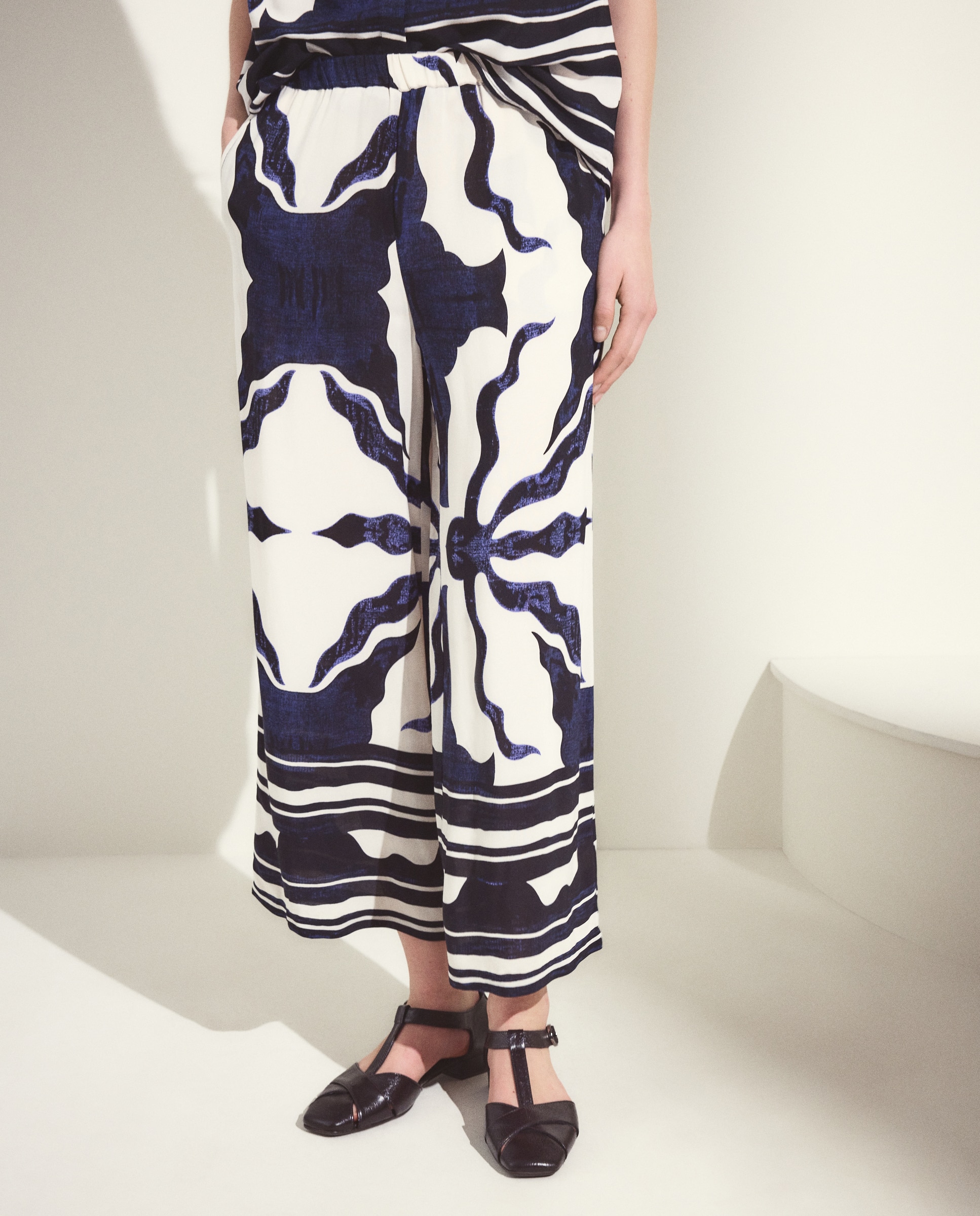Calças de Pijama com Estampado Azul-escuro-2