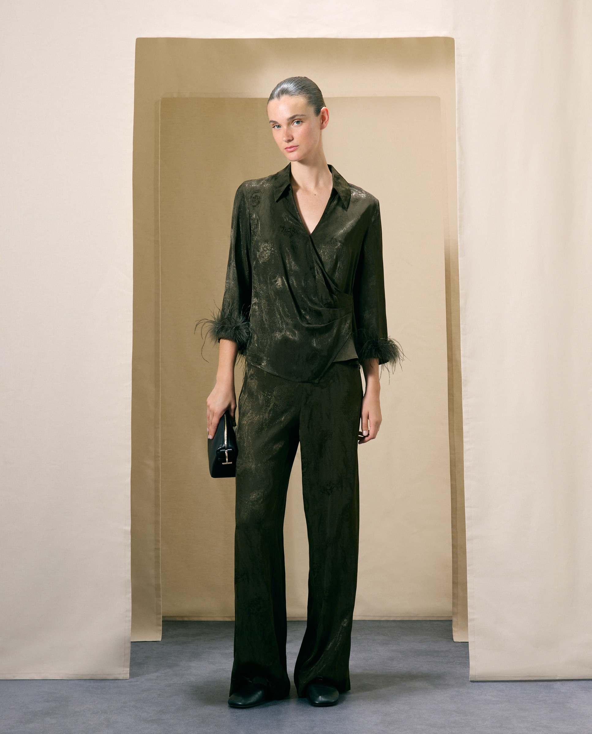 Pantalón de mujer jacquard - Woman El Corte Inglés - Verde Verde-1