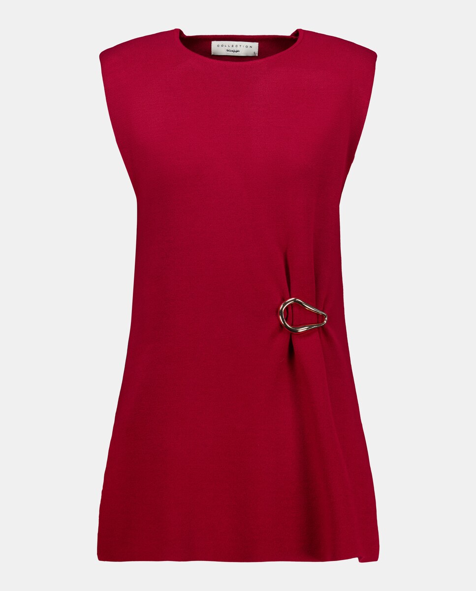 Camisola de Malha sem Mangas com Aplique de Metal Bordeaux-4