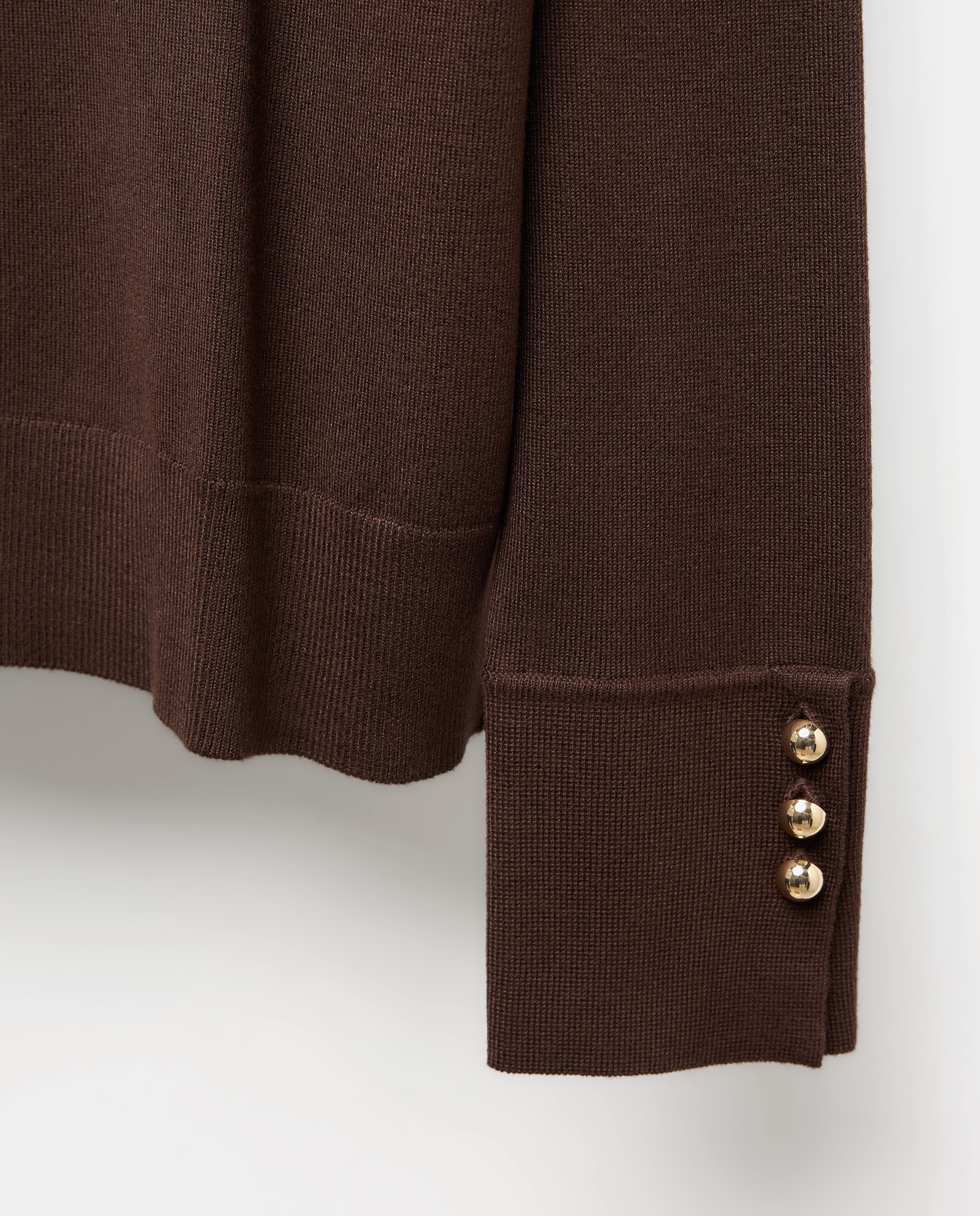 Camisola de Malha com Decote Redondo e Botões Grandes Castanho-5