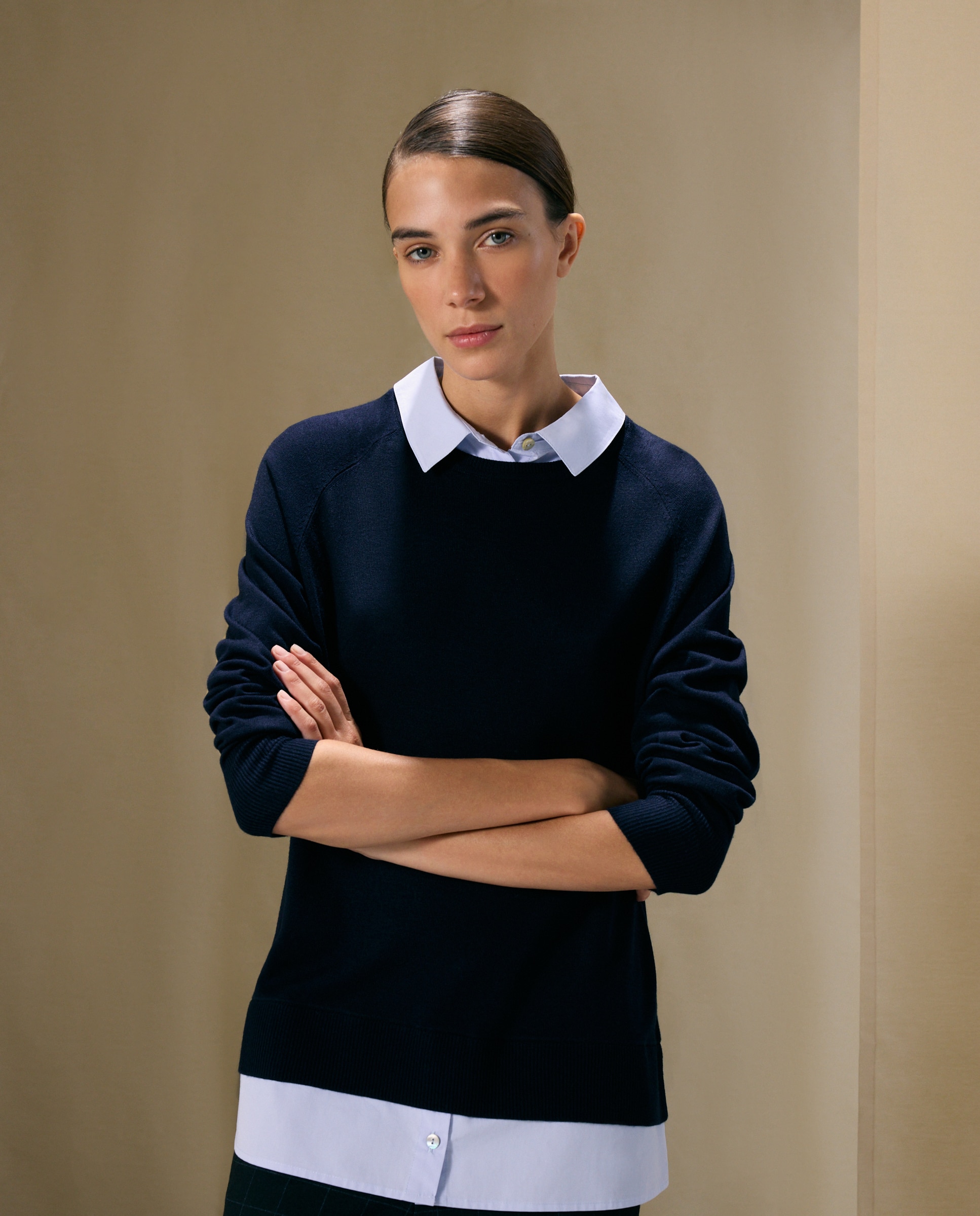 Jersey de mujer doble efecto camisa - Woman El Corte Inglés - Azul marino Azul marino-1