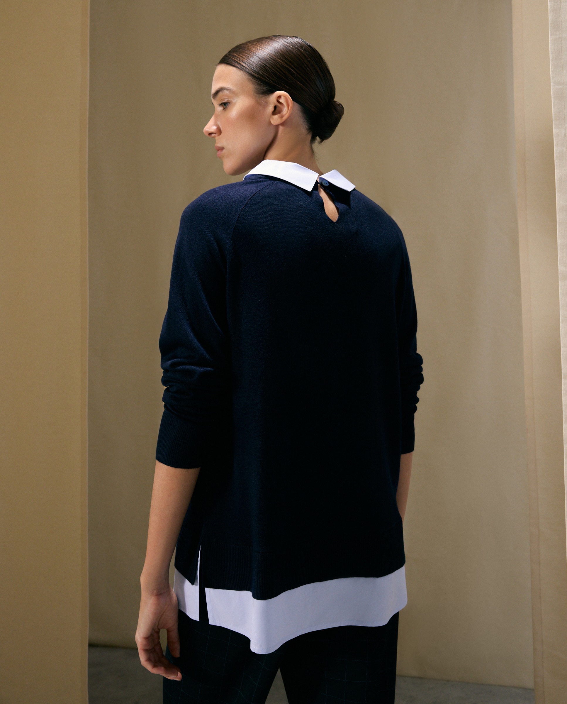 Jersey de mujer doble efecto camisa - Woman El Corte Inglés - Azul marino Azul marino-3