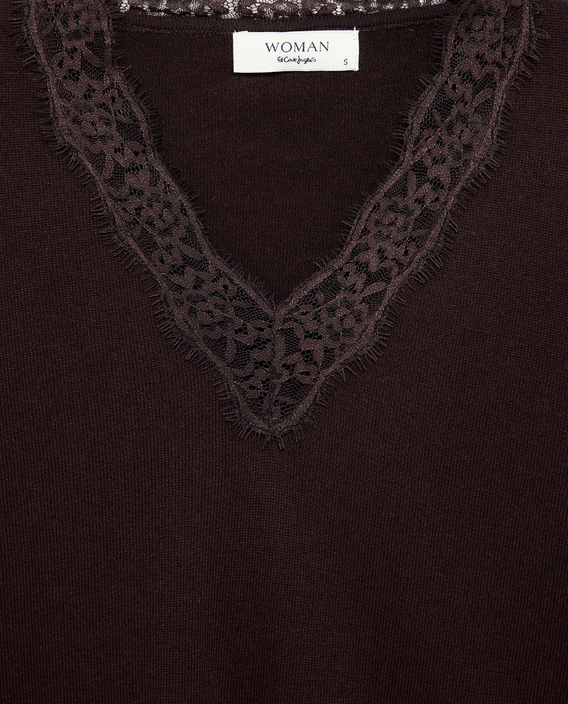 Jersey de mujer con cuello pico y blonda - Woman El Corte Inglés - Marrón Marrón-5