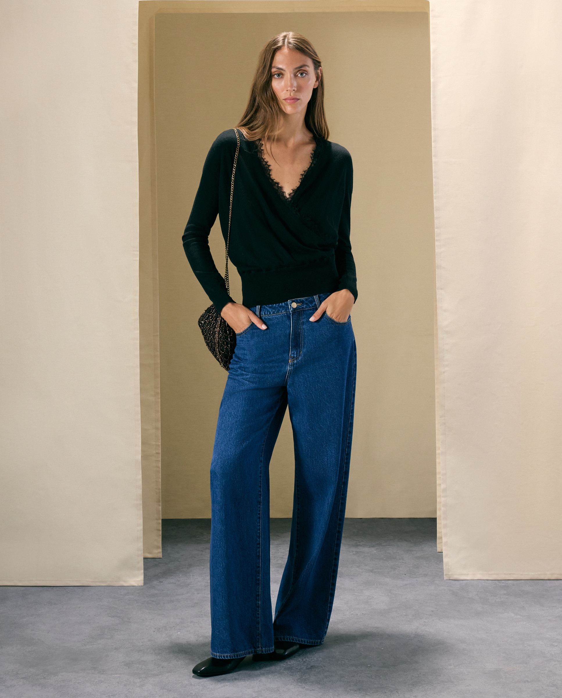 Jersey cruzado de mujer con blonda - Woman El Corte Inglés - 120 Crudo 120 Crudo-1