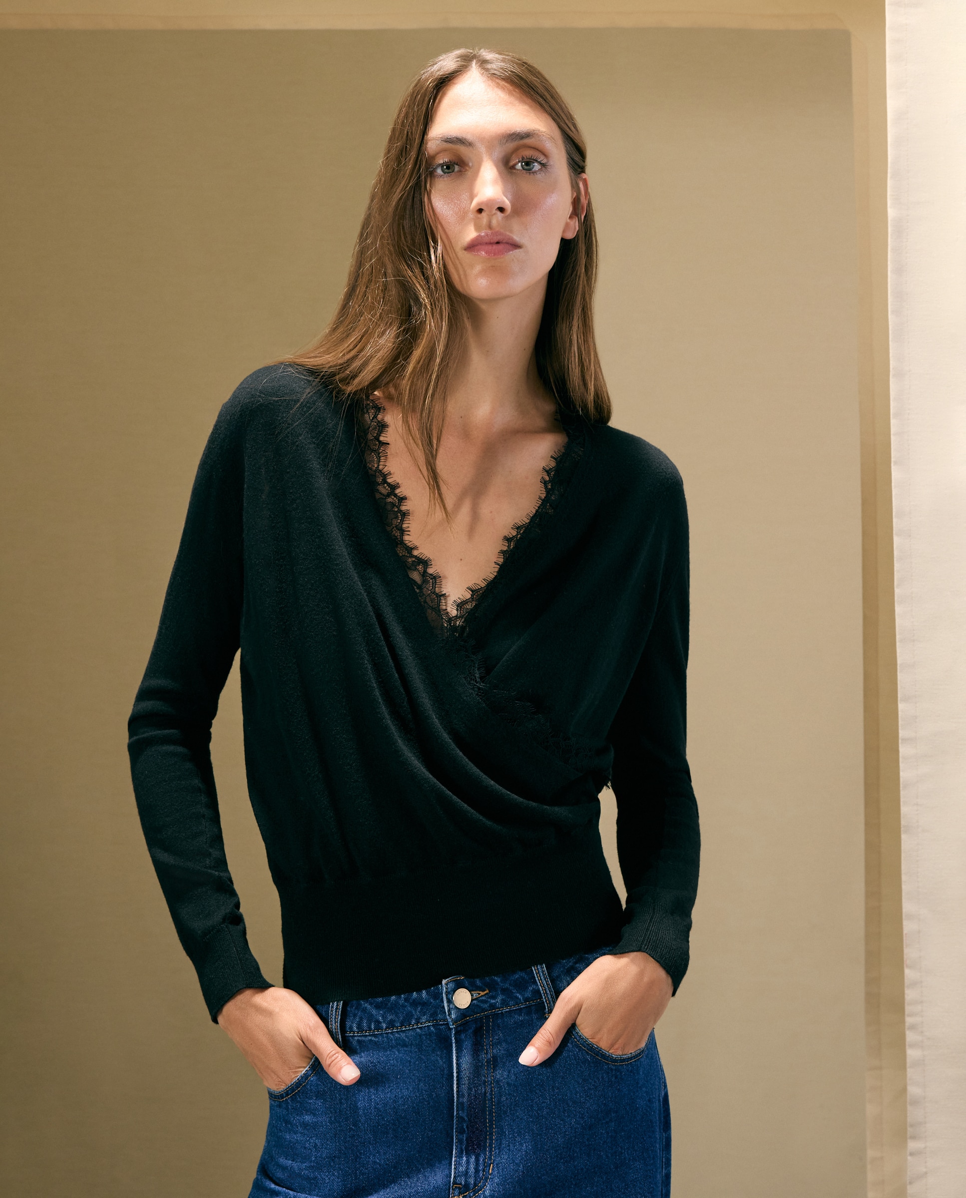 Jersey cruzado de mujer con blonda - Woman El Corte Inglés - 120 Crudo 120 Crudo-2