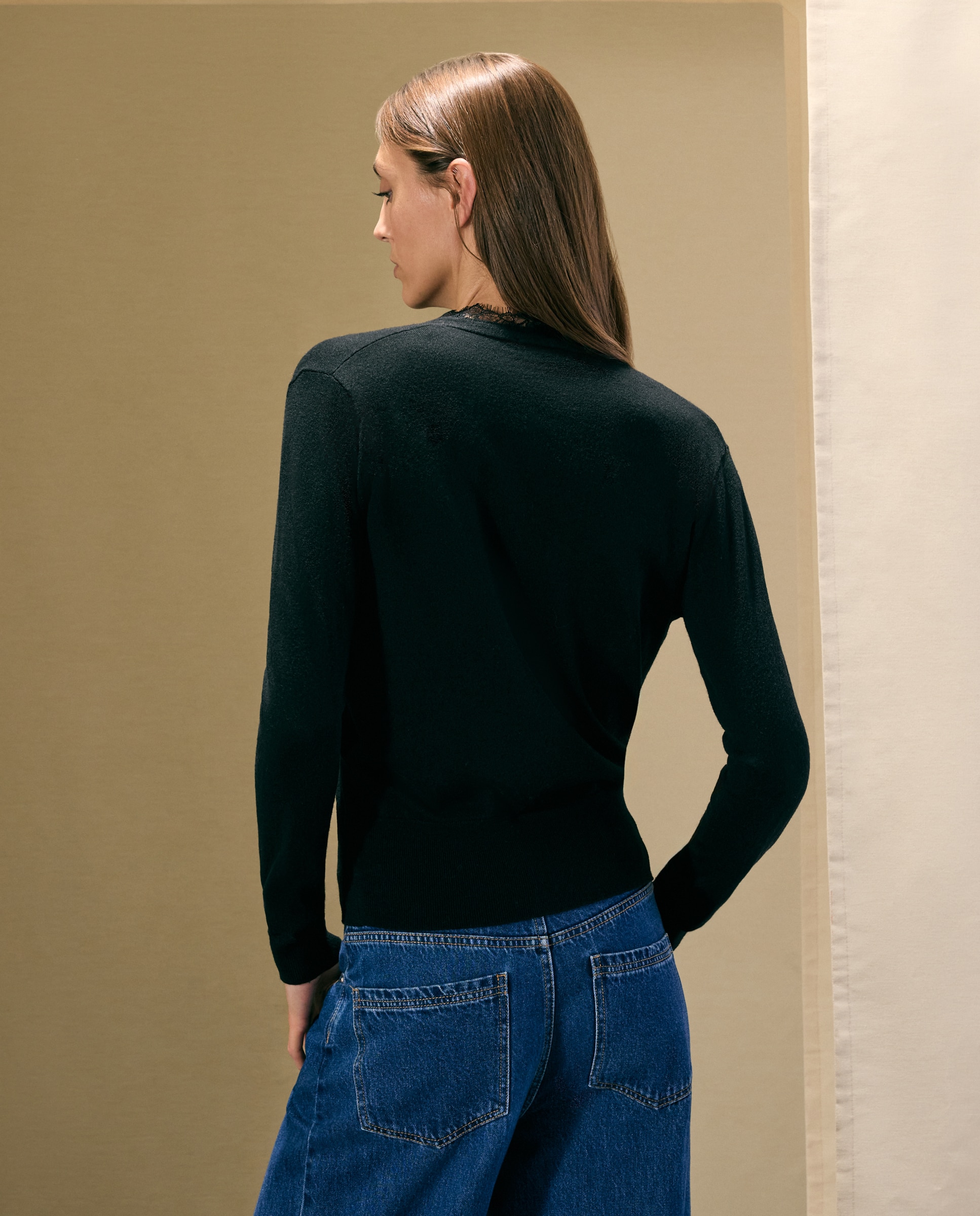 Jersey cruzado de mujer con blonda - Woman El Corte Inglés - 120 Crudo 120 Crudo-3