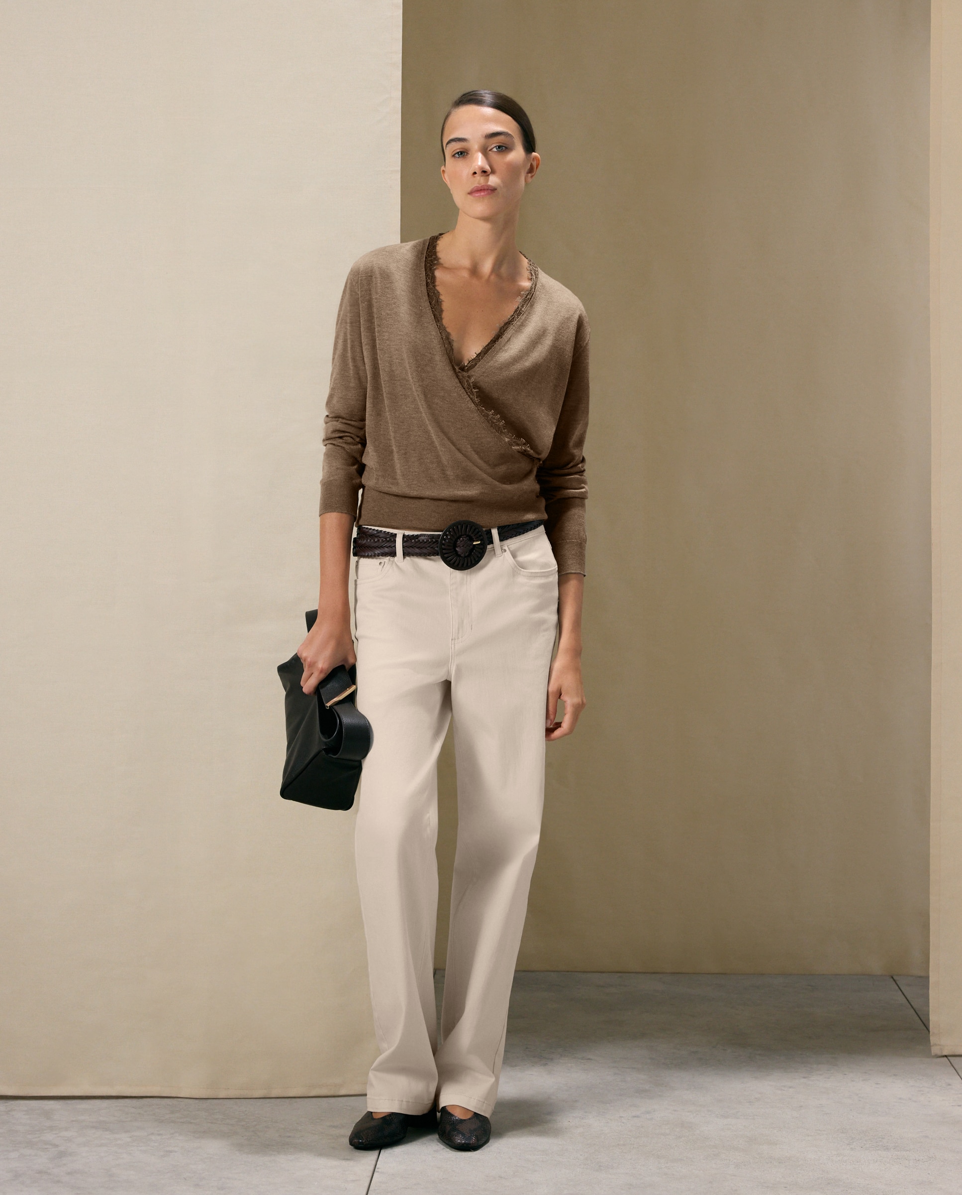 Jersey cruzado de mujer con blonda - Woman El Corte Inglés - Negro Negro-2