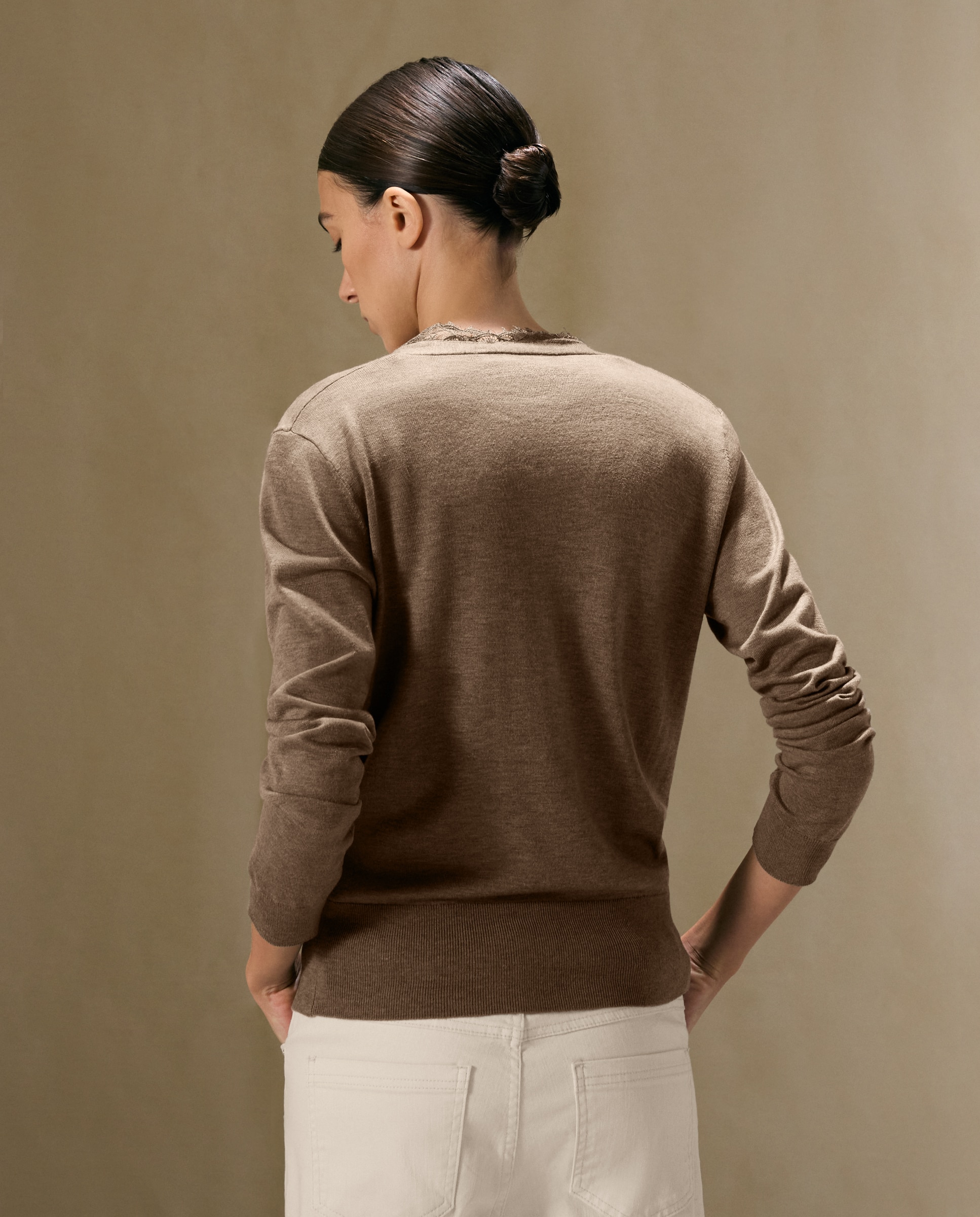 Jersey cruzado de mujer con blonda - Woman El Corte Inglés - Negro Negro-3