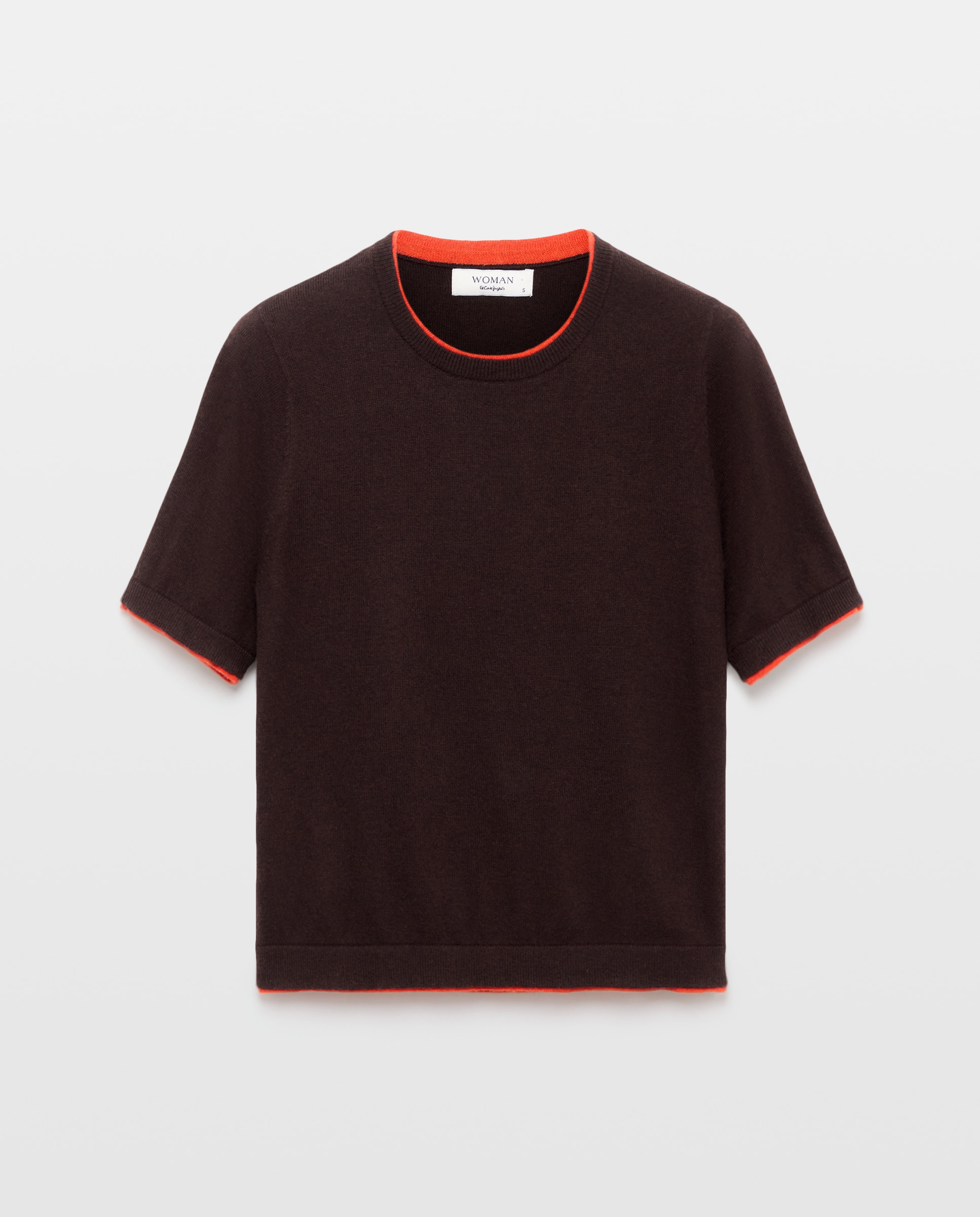 Camisola de Malha com Decote Redondo Bicolor Castanho-4